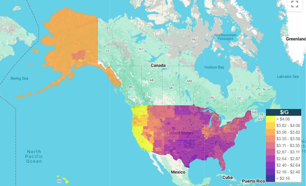 Gas Prices Across the United States Map