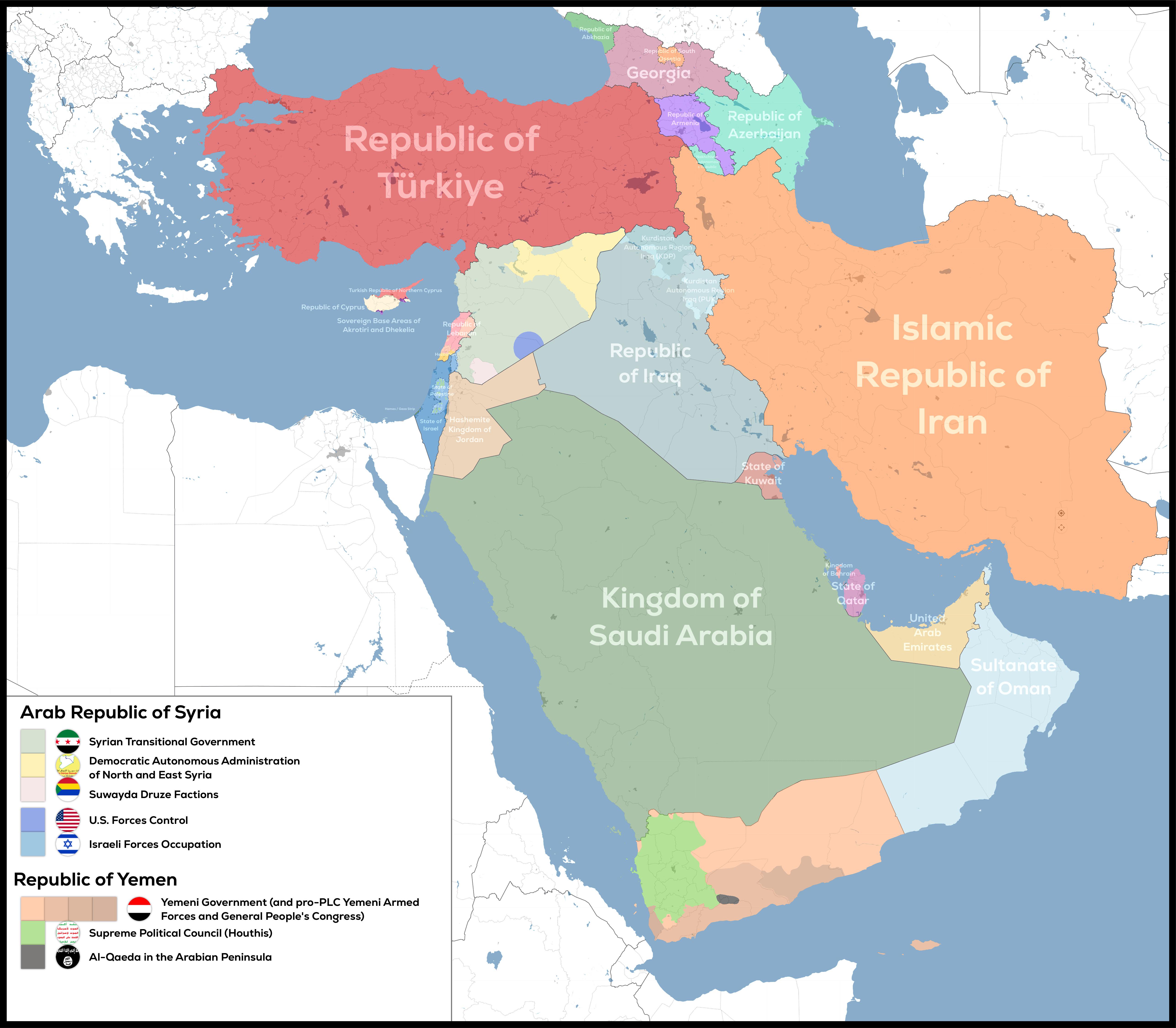 De Facto Geopolitical Map of West Asia