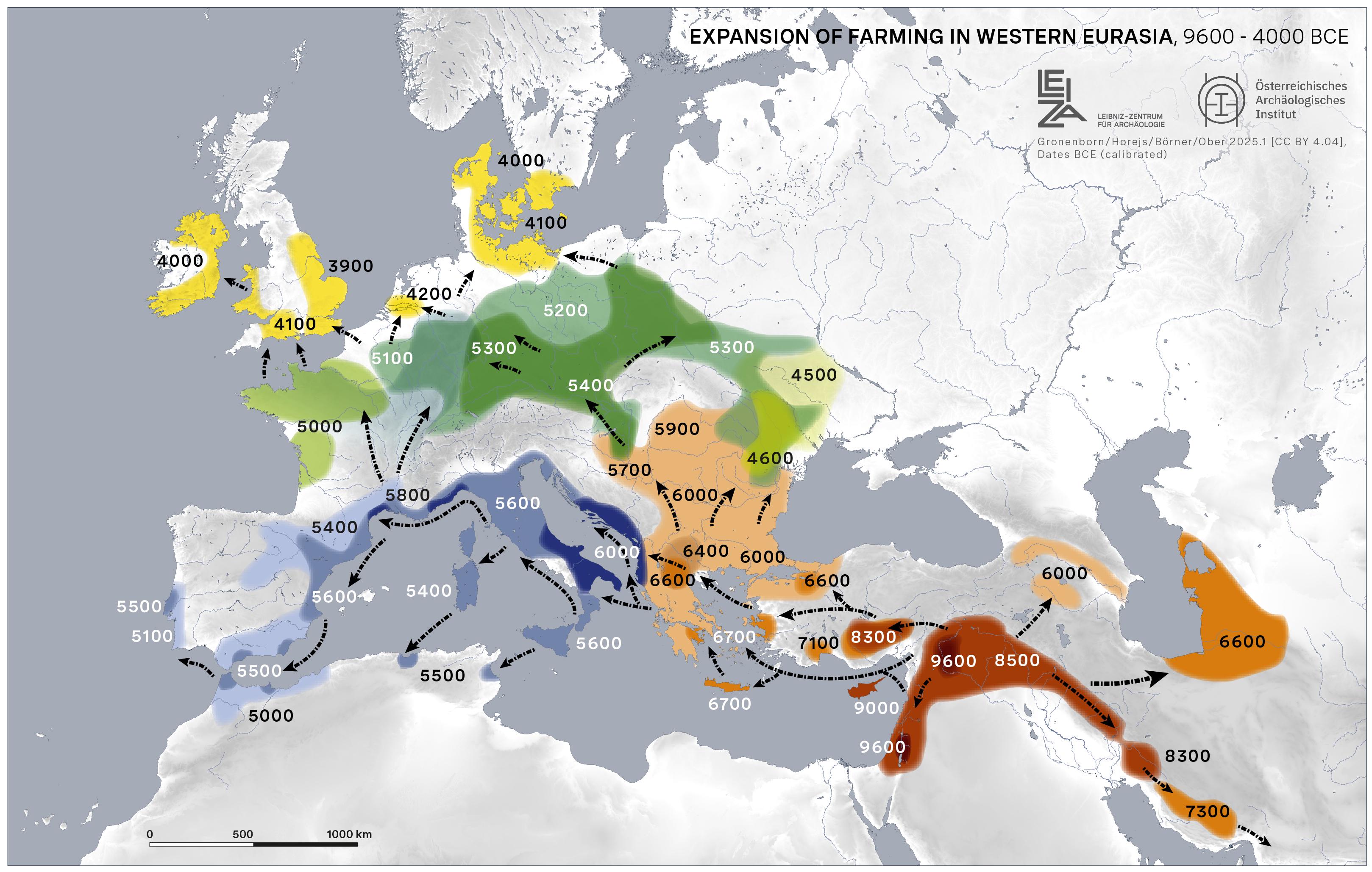 Farming Expansion Map in Western Eurasia, 9600-4000 BCE