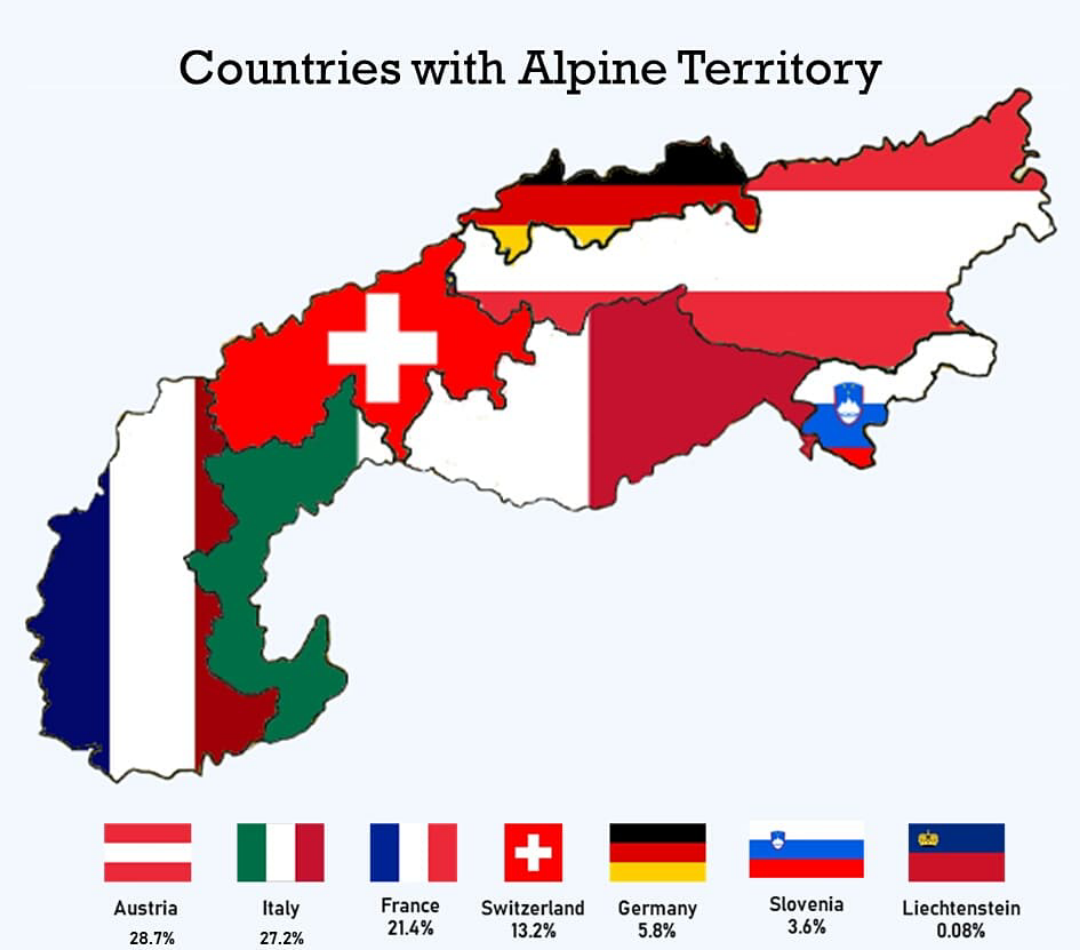 Countries with Alpine Territory Map