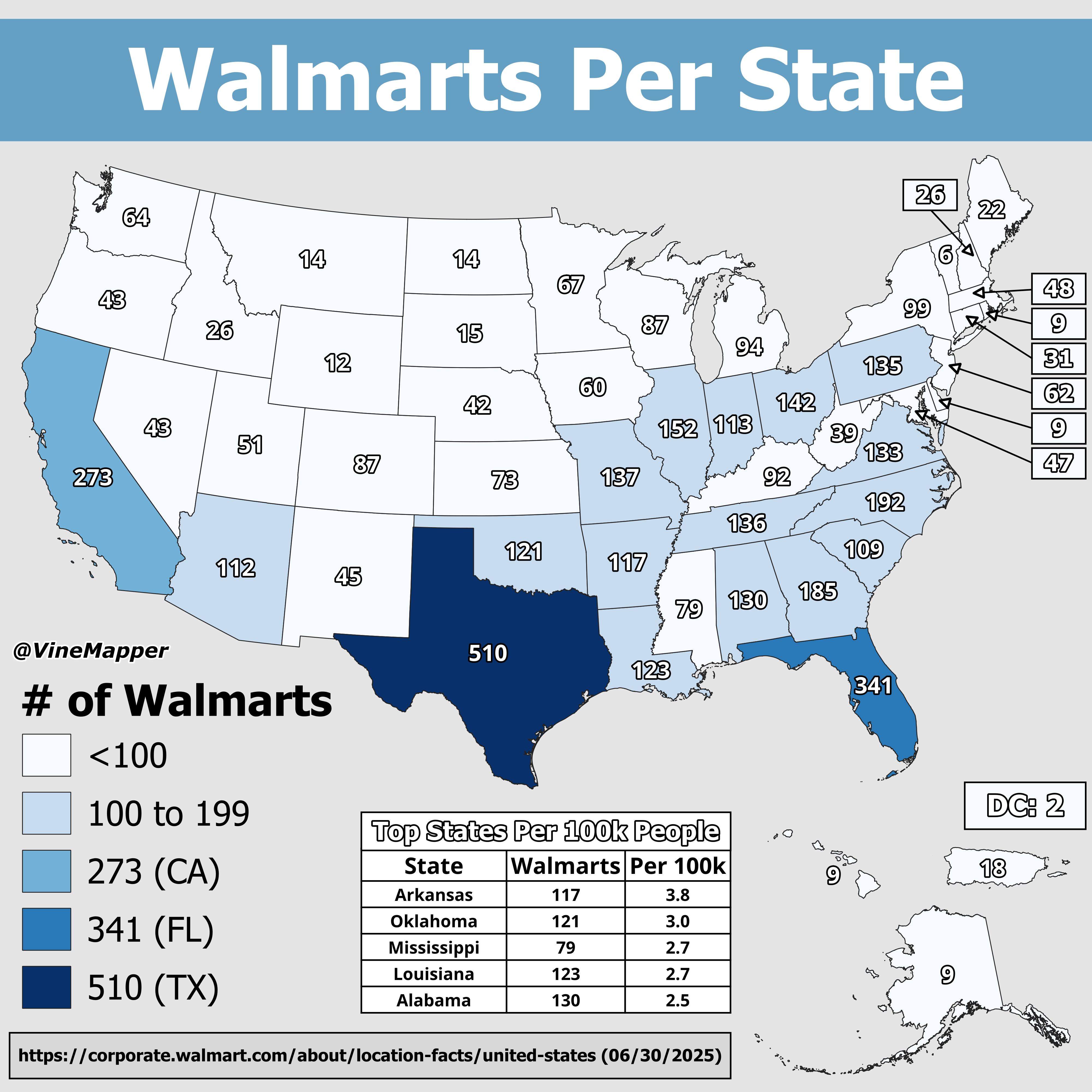 Walmarts Per 100k People Map