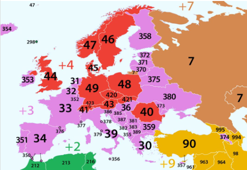 Map of International Country Calling Codes in Europe Map of International Country Calling Codes in Europe