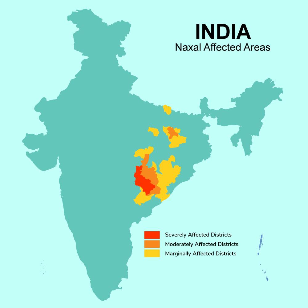 Maoist Insurgency Affected Areas Map in India