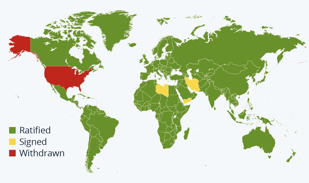 Map of Countries in the Paris Agreement