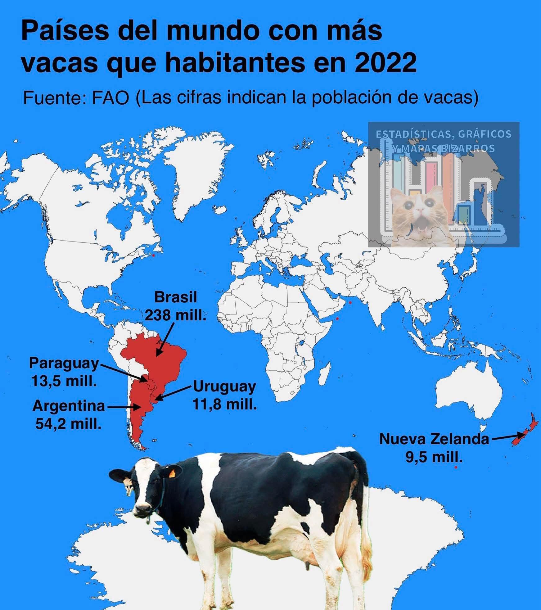 Map of Countries with More Cows than Humans Map of Countries with More Cows than Humans