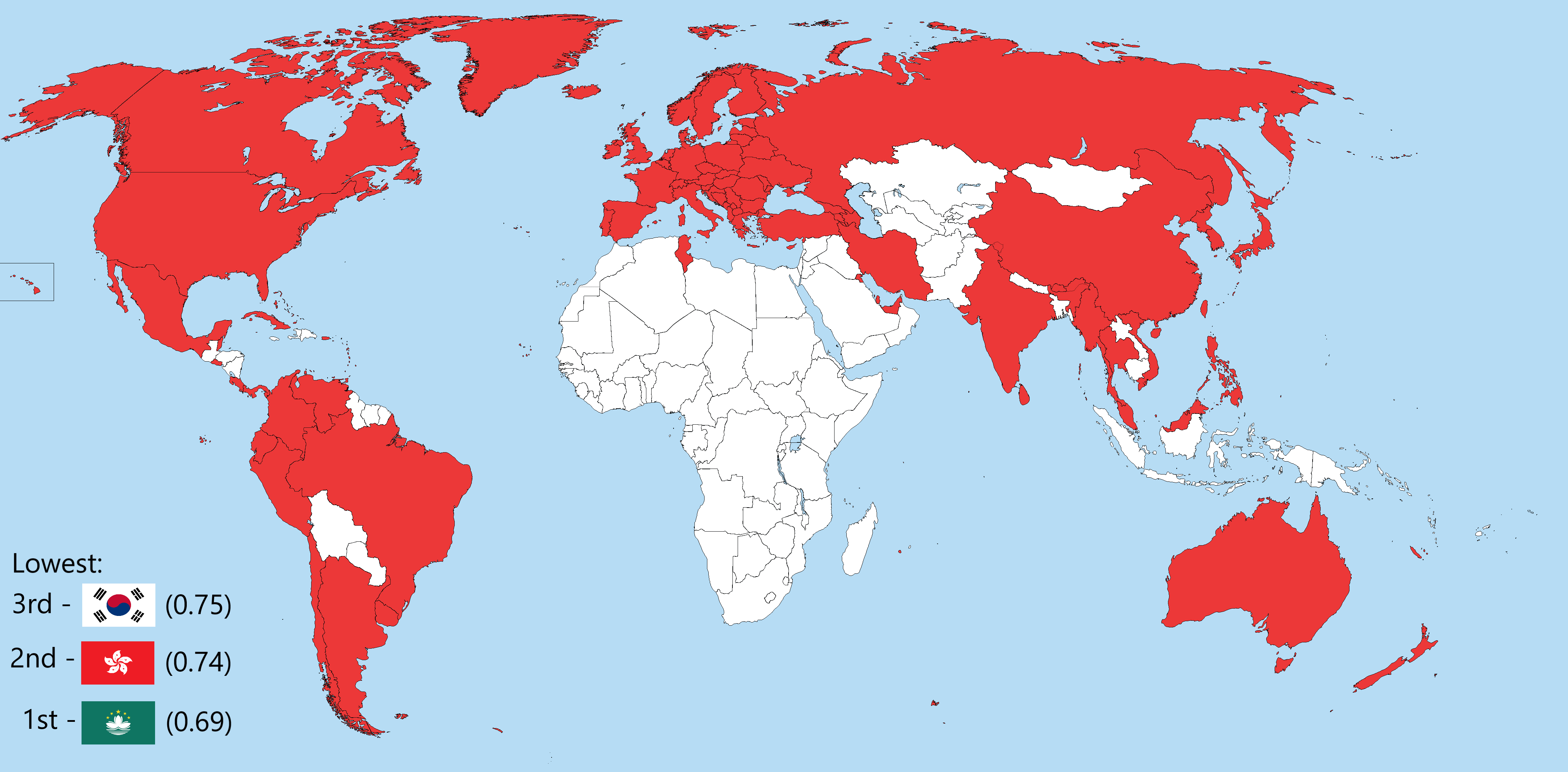 Map of Countries with Births Per Woman Below 2.1 Map of Countries with Births Per Woman Below 2.1