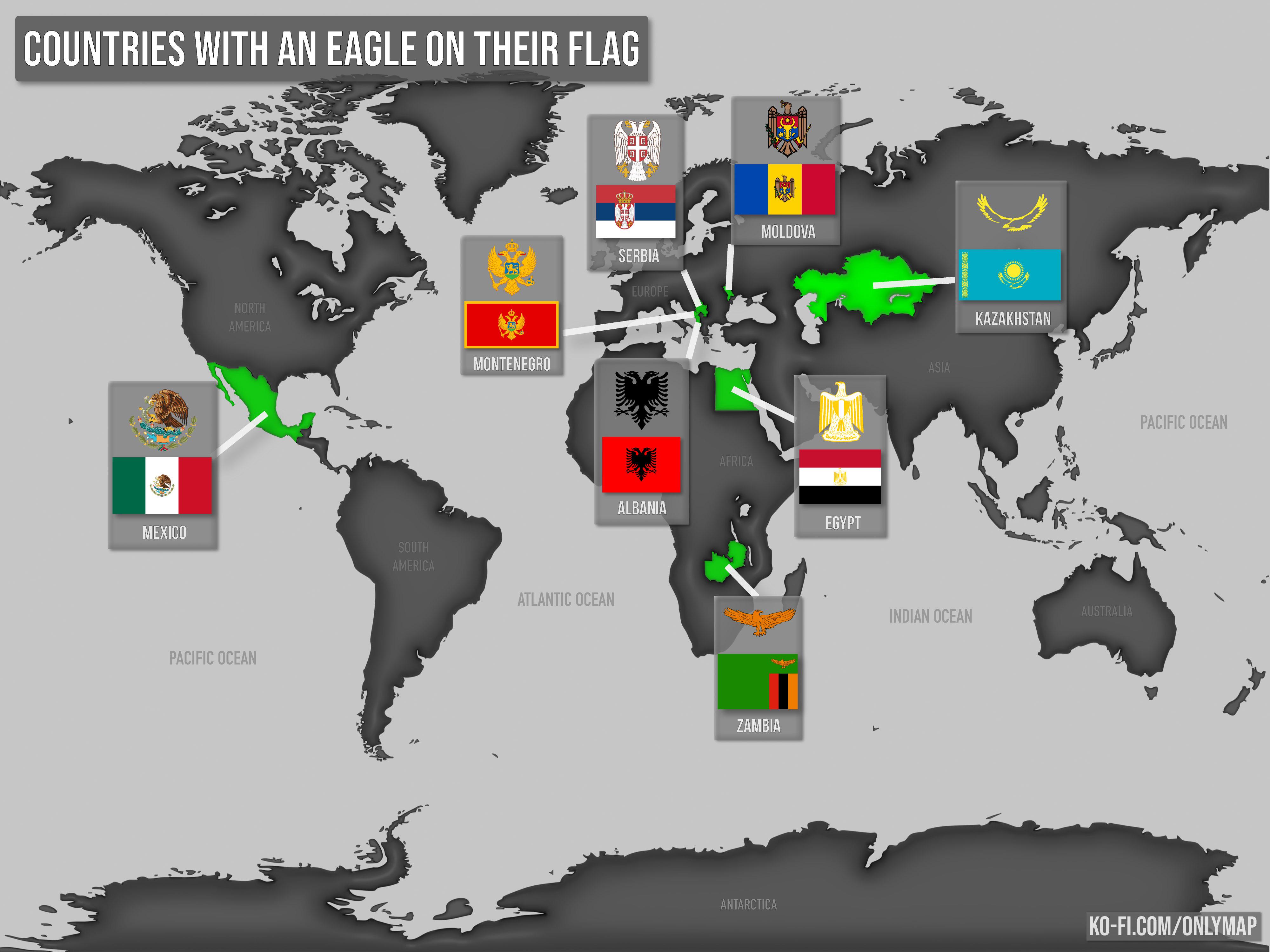 Countries with an Eagle on Their Flag Map Countries with an Eagle on Their Flag Map