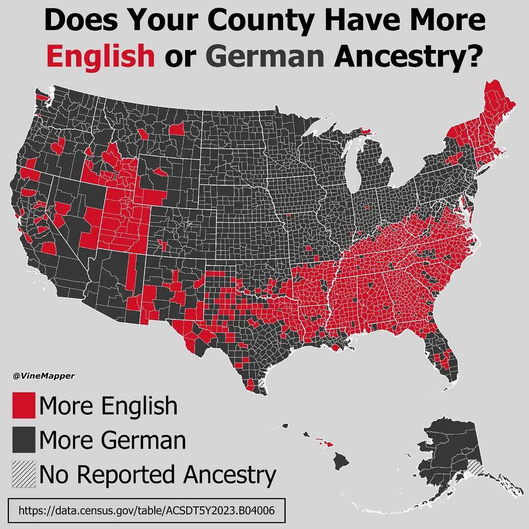 English vs German Speakers by County Map English vs German Speakers by County Map