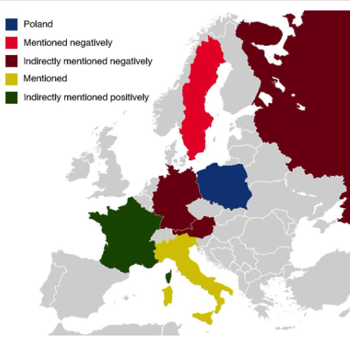 Countries Mentioned in the Polish National Anthem Map