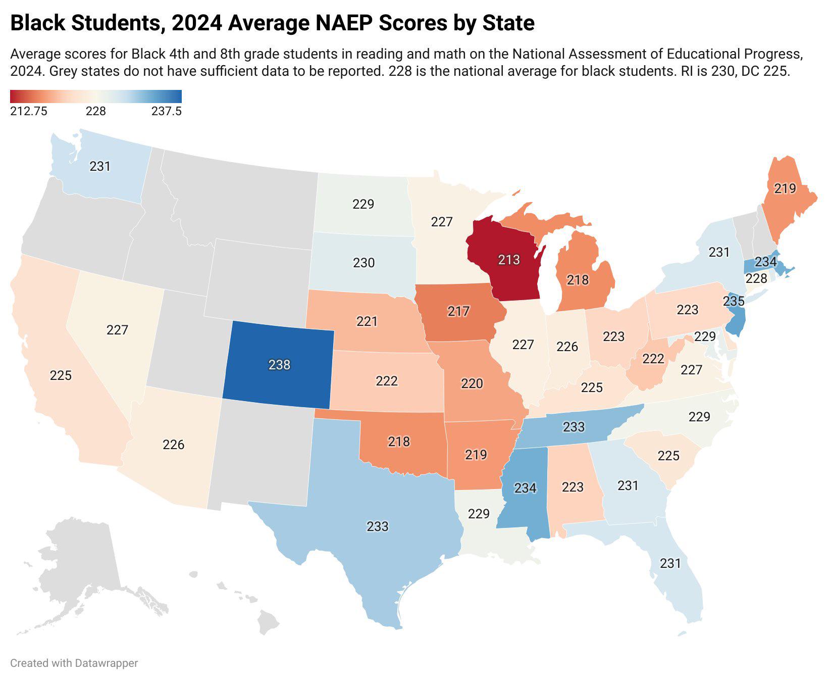 Black Student Test Scores by US State Map Black Student Test Scores by US State Map