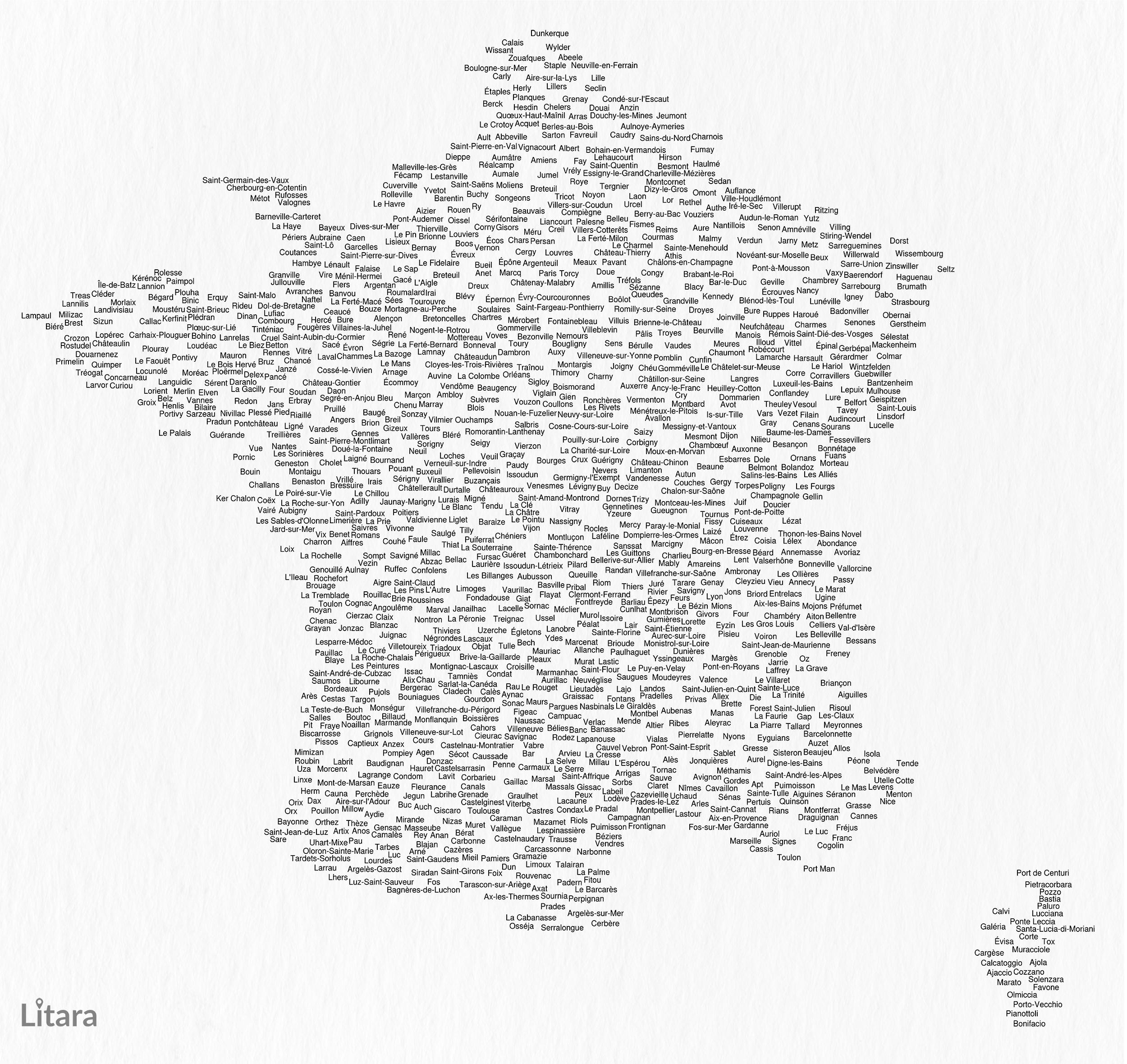 Typographic Map of France's Communes