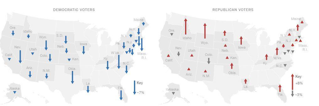 Change in Share of Registered Voters by Party Map Change in Share of Registered Voters by Party Map