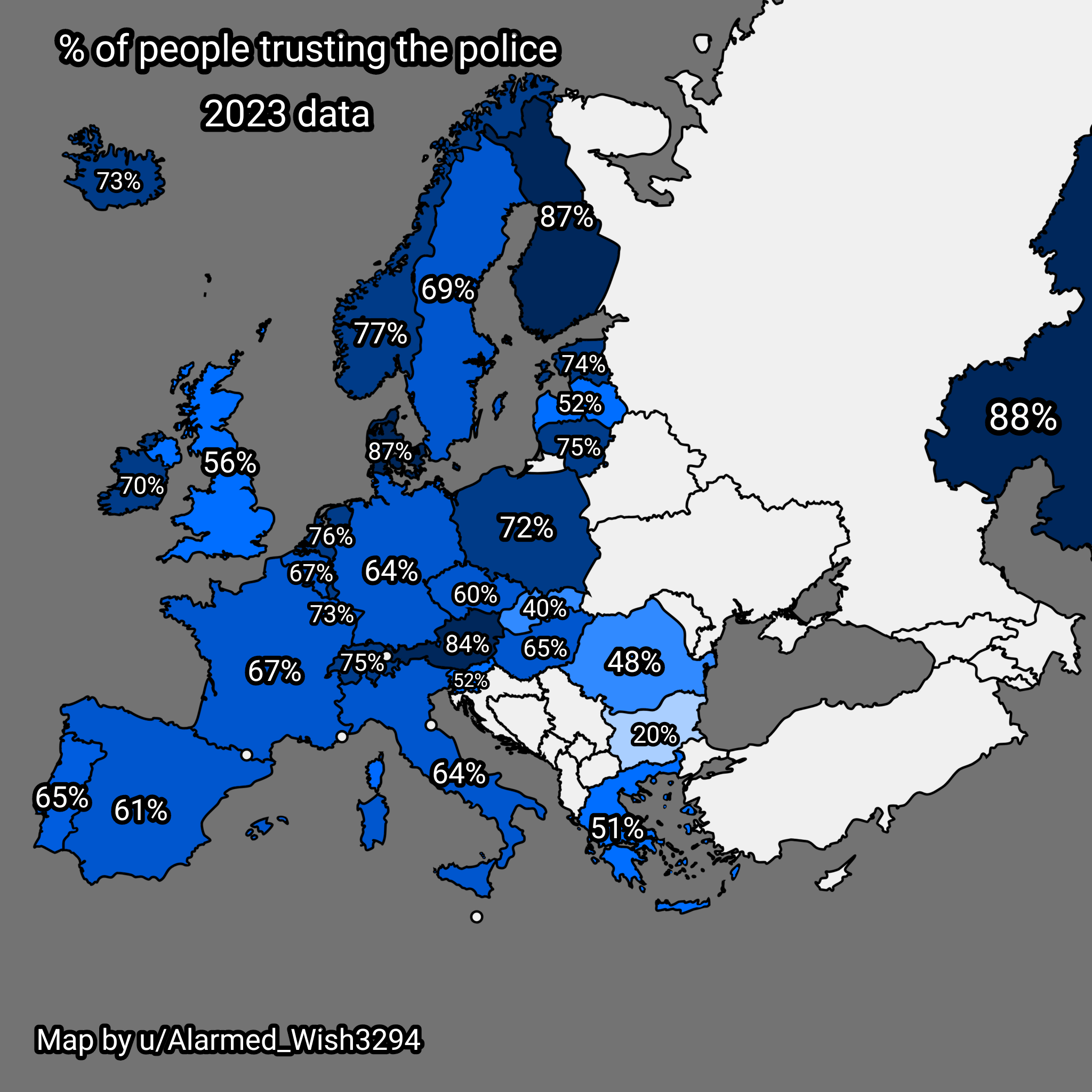 Map of Trust in Police Across Europe Map of Trust in Police Across Europe