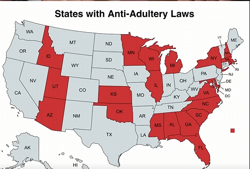 Map of States Where Adultery is Illegal
