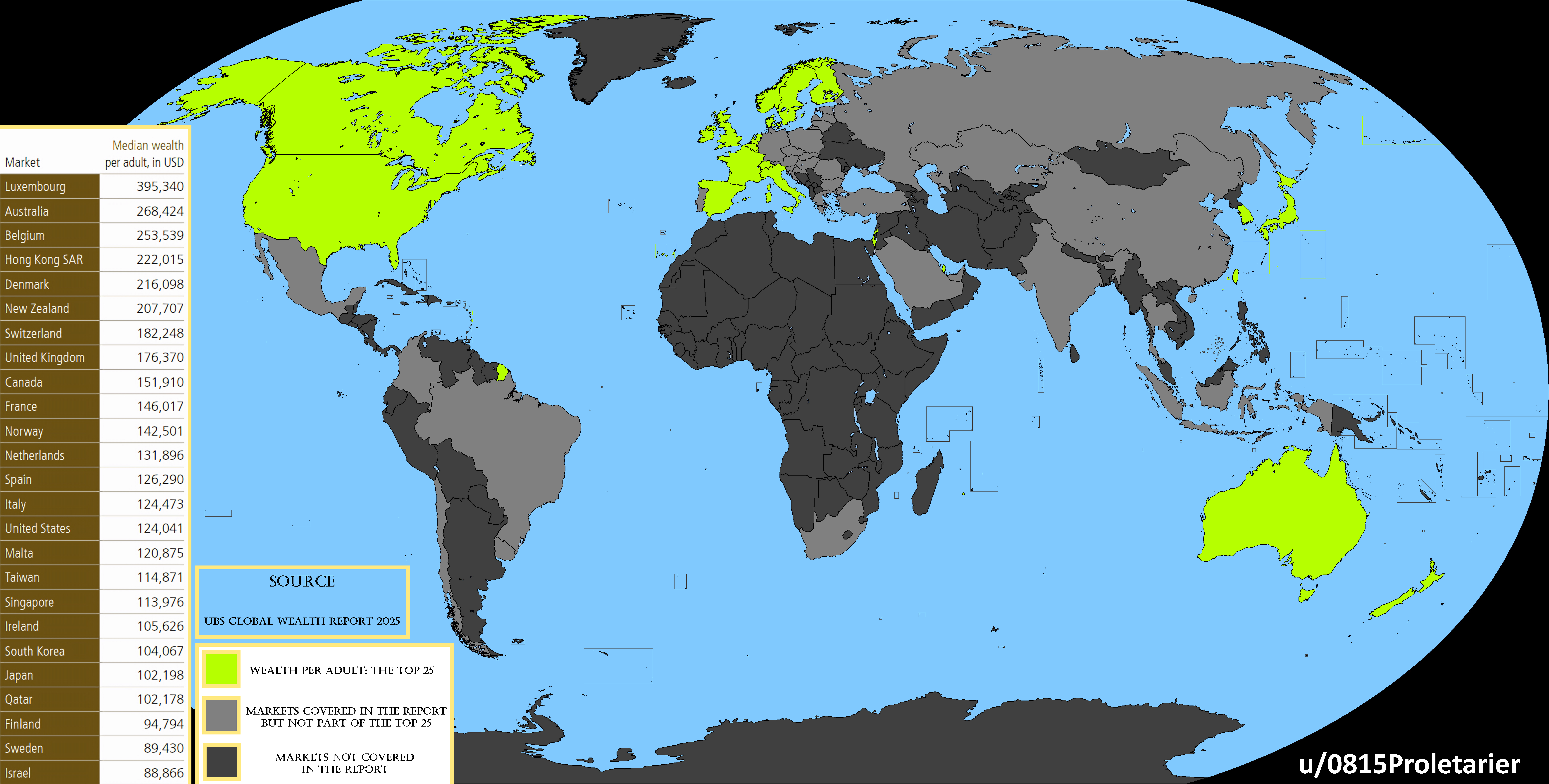 Map of Top 25 Countries by Median Wealth Map of Top 25 Countries by Median Wealth