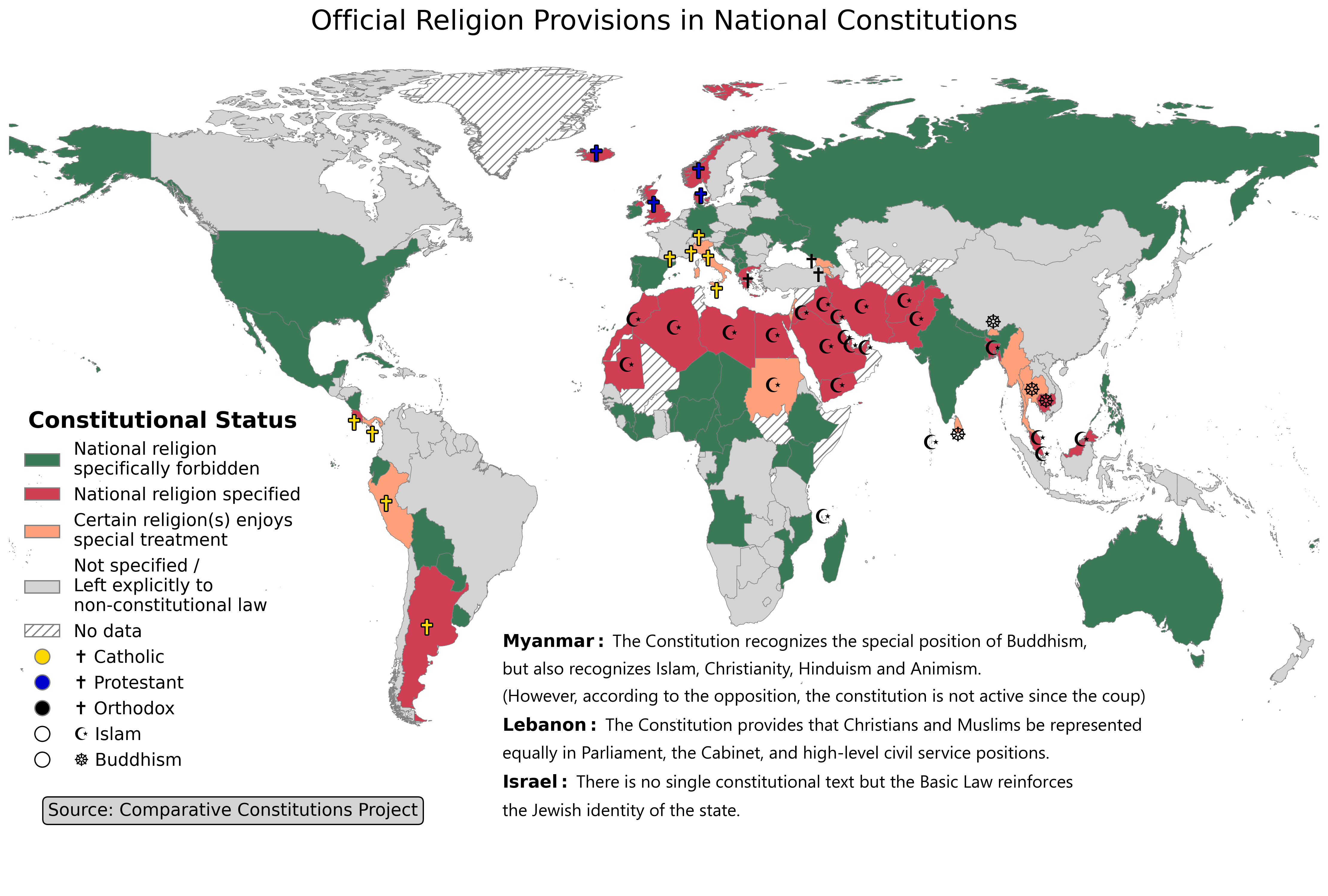 Map of Countries with National Religion Laws Map of Countries with National Religion Laws