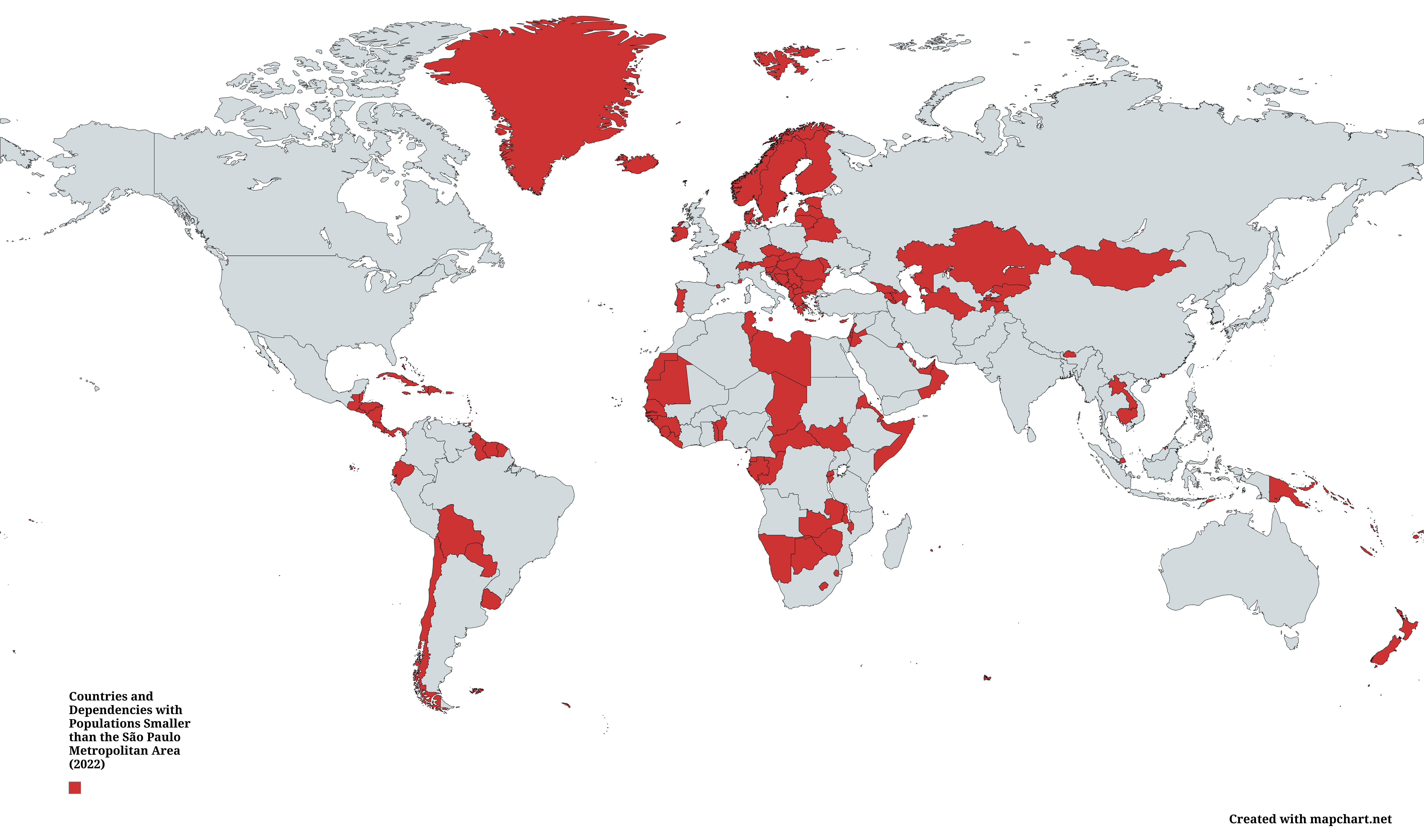 Countries with Populations Smaller than São Paulo Map