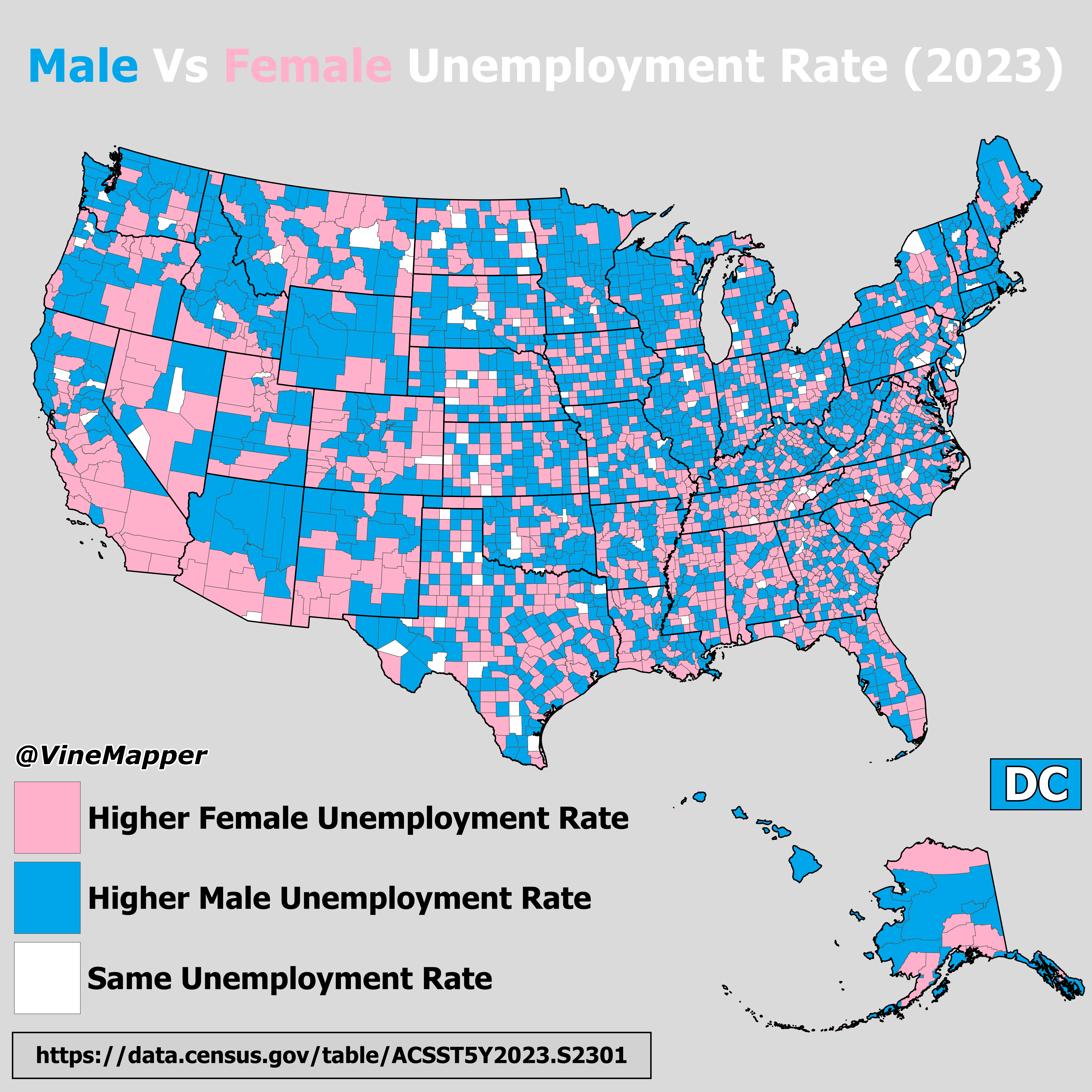 Male Vs Female Unemployment Rate Per County Map Male Vs Female Unemployment Rate Per County Map