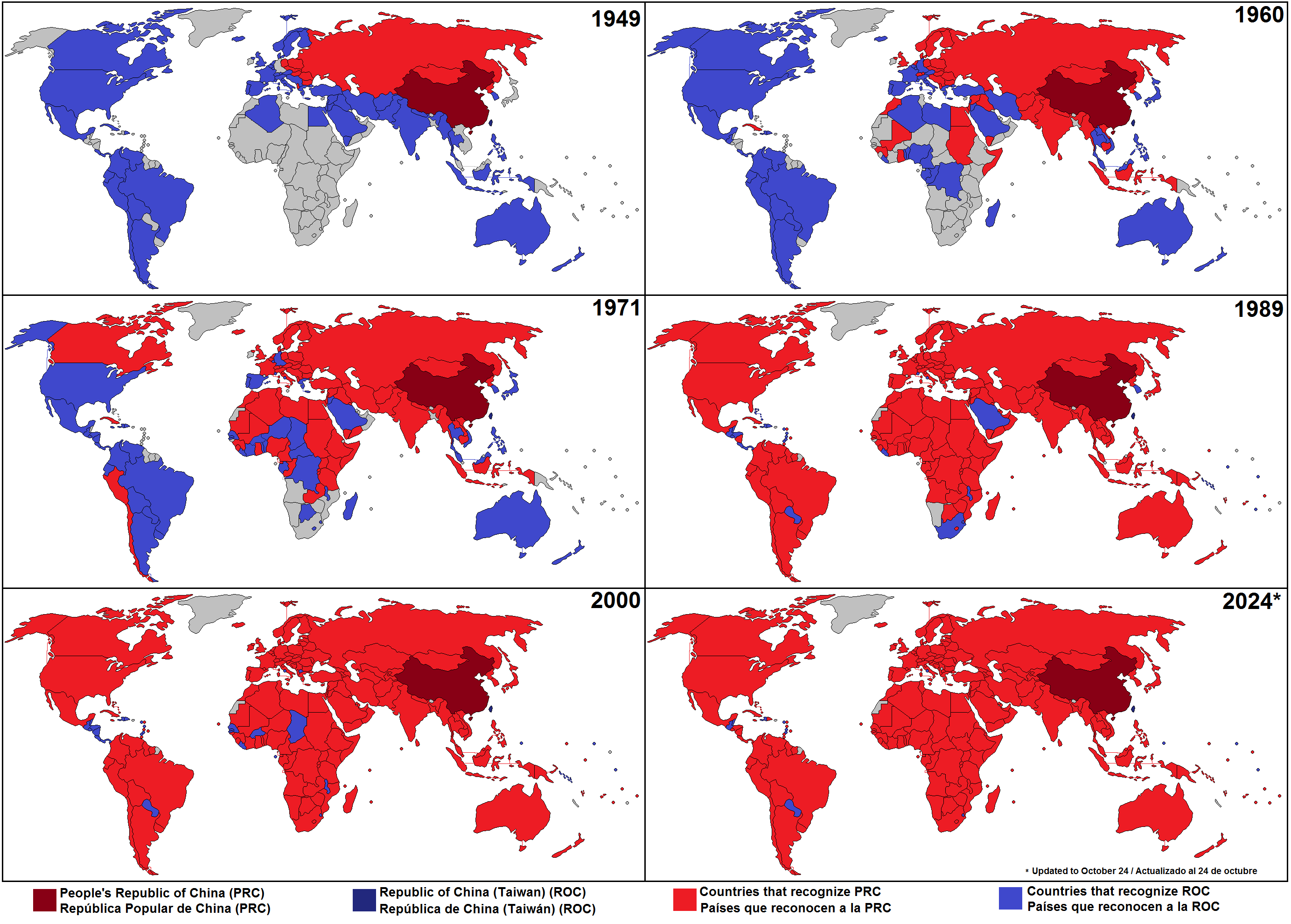 International Recognition Map of ROC vs PRC 1949-2024