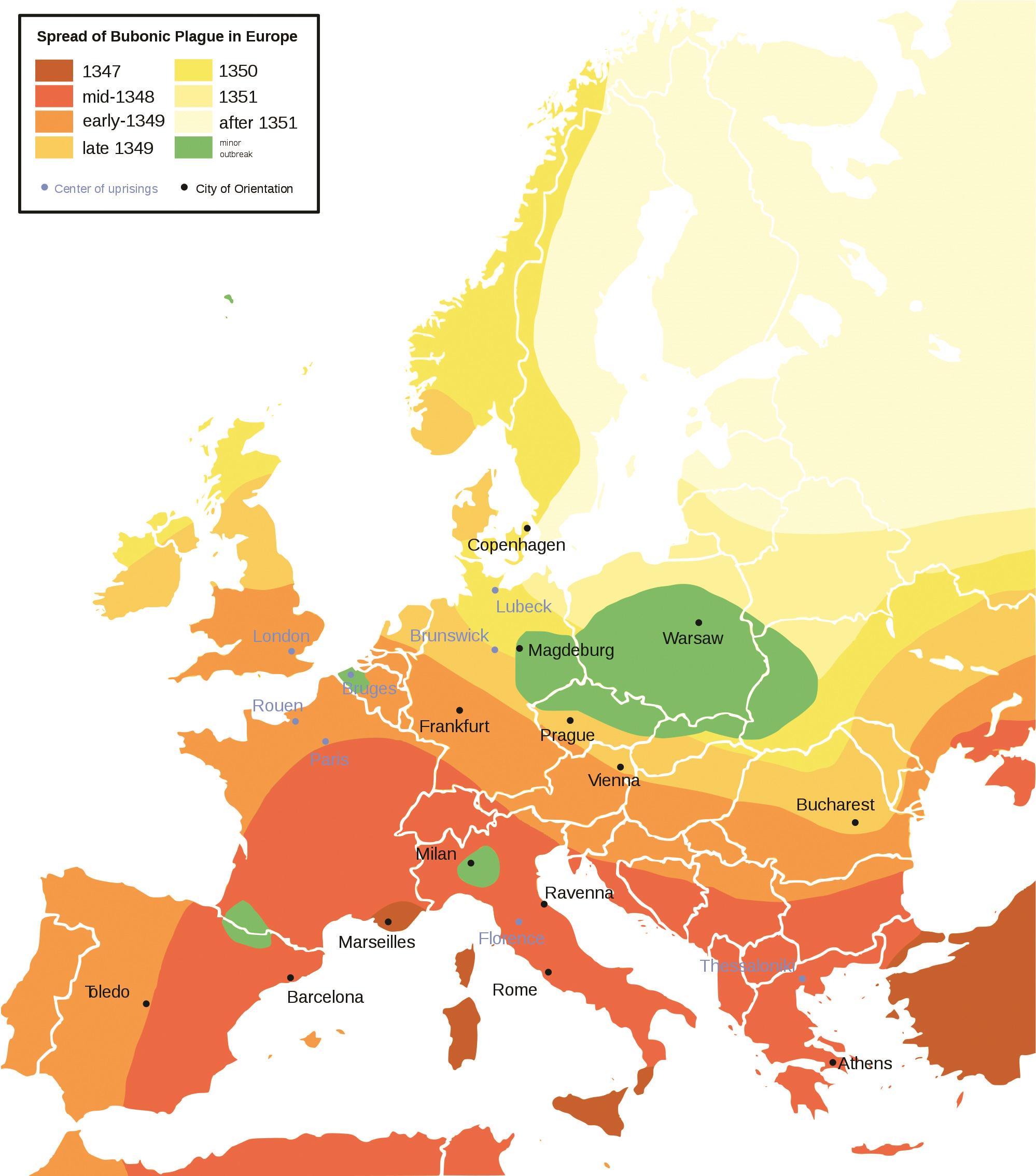 Spread of the Bubonic Plague in Europe Map Spread of the Bubonic Plague in Europe Map