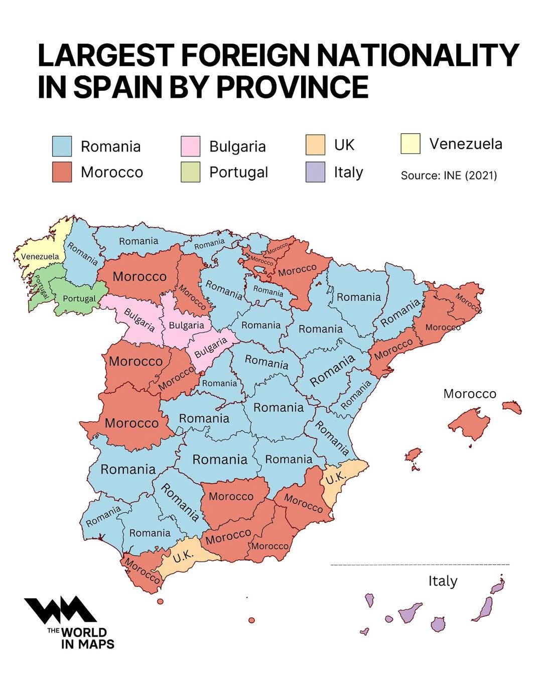 Largest Foreign Nationality in Spain by Province Map Largest Foreign Nationality in Spain by Province Map