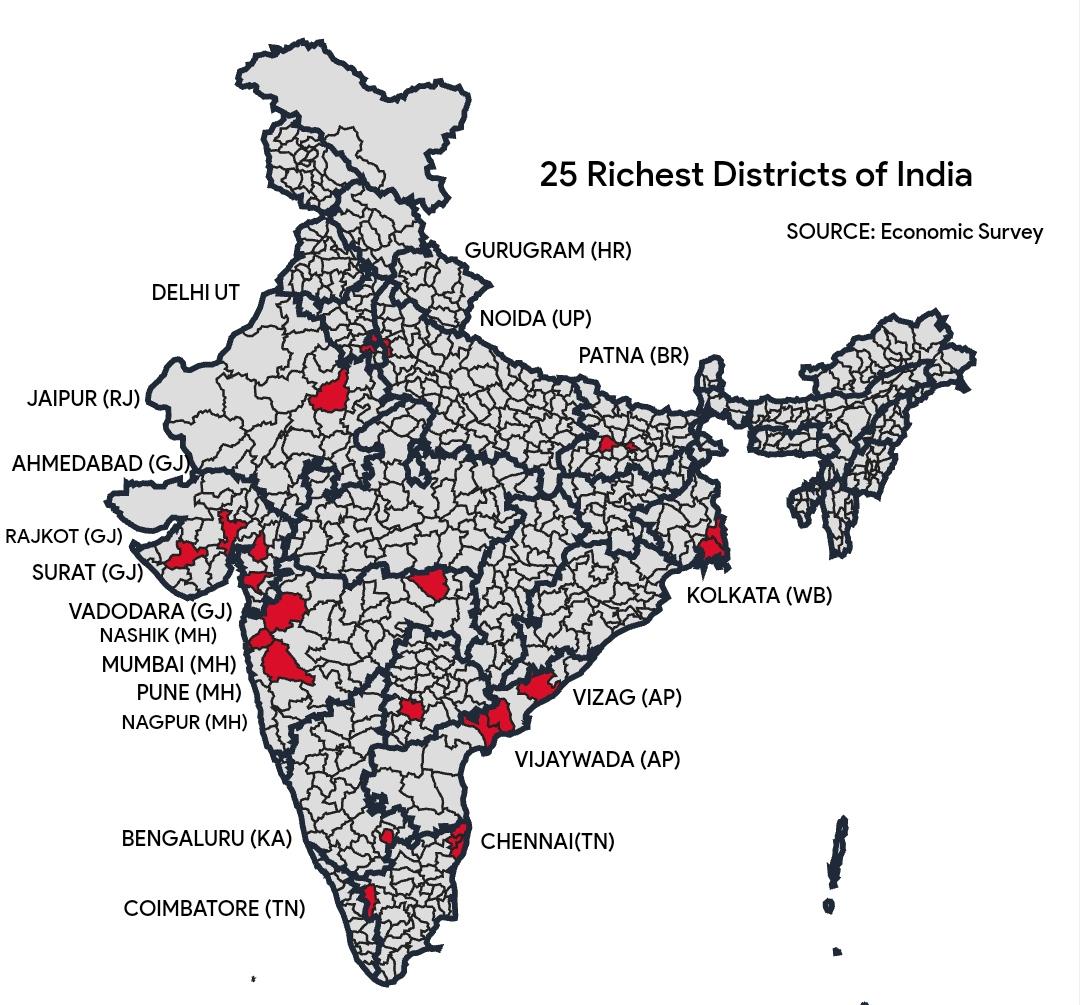 GDP Contribution by Districts in India Map GDP Contribution by Districts in India Map