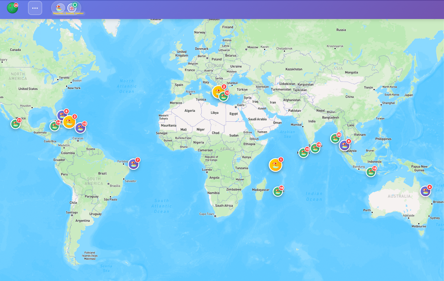 Most Beautiful Beaches in the World Map Most Beautiful Beaches in the World Map