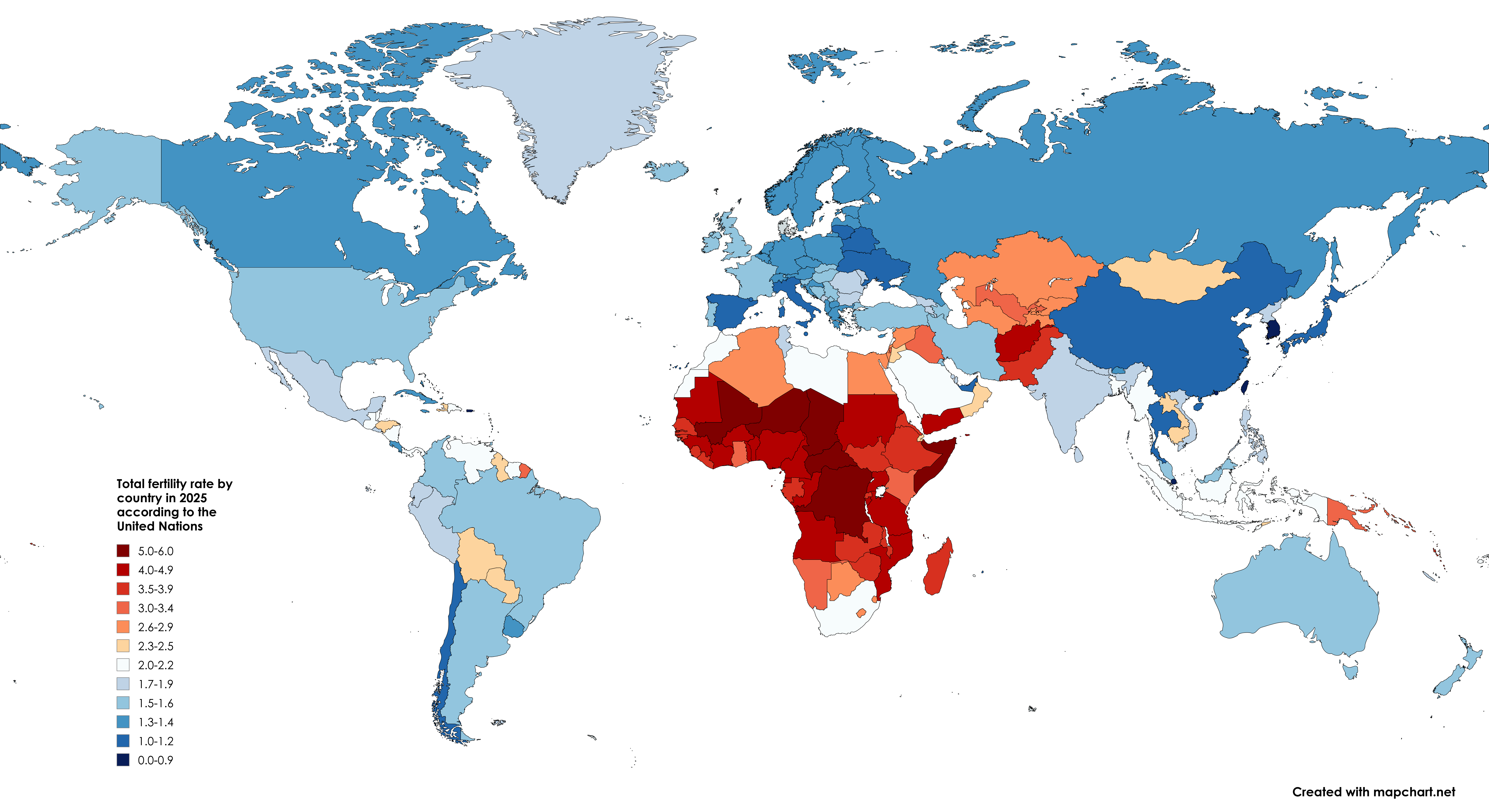 Total Fertility Rate by Country Map 2025