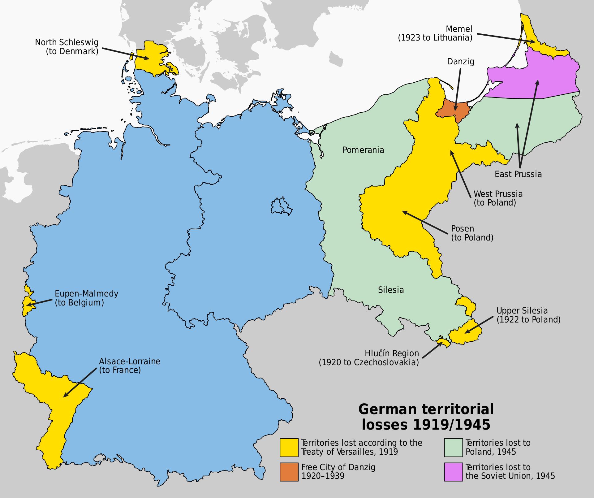 Map of Germany's Territorial Losses After World War Defeats Map of Germany's Territorial Losses After World War Defeats
