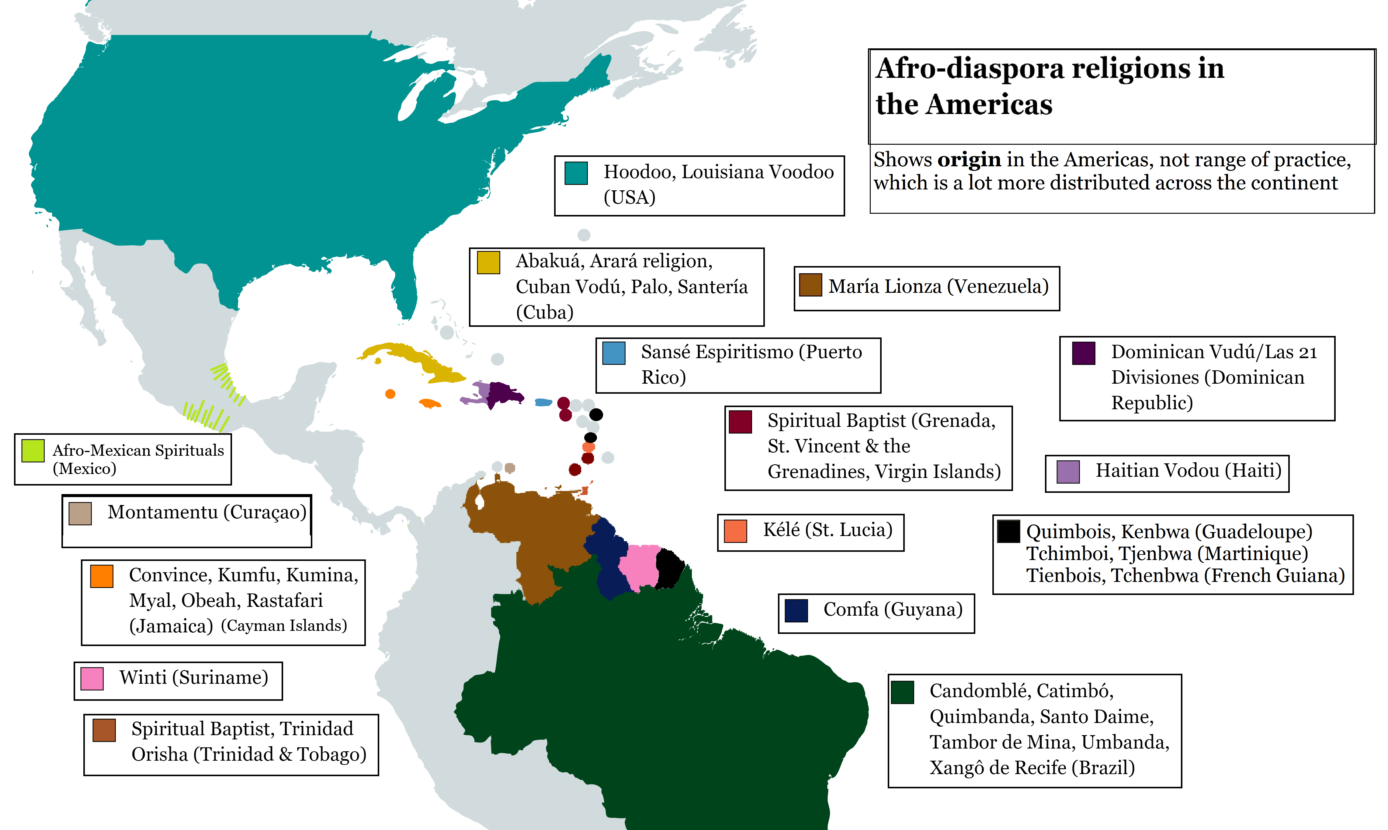 African Diaspora Religions in the Americas Map