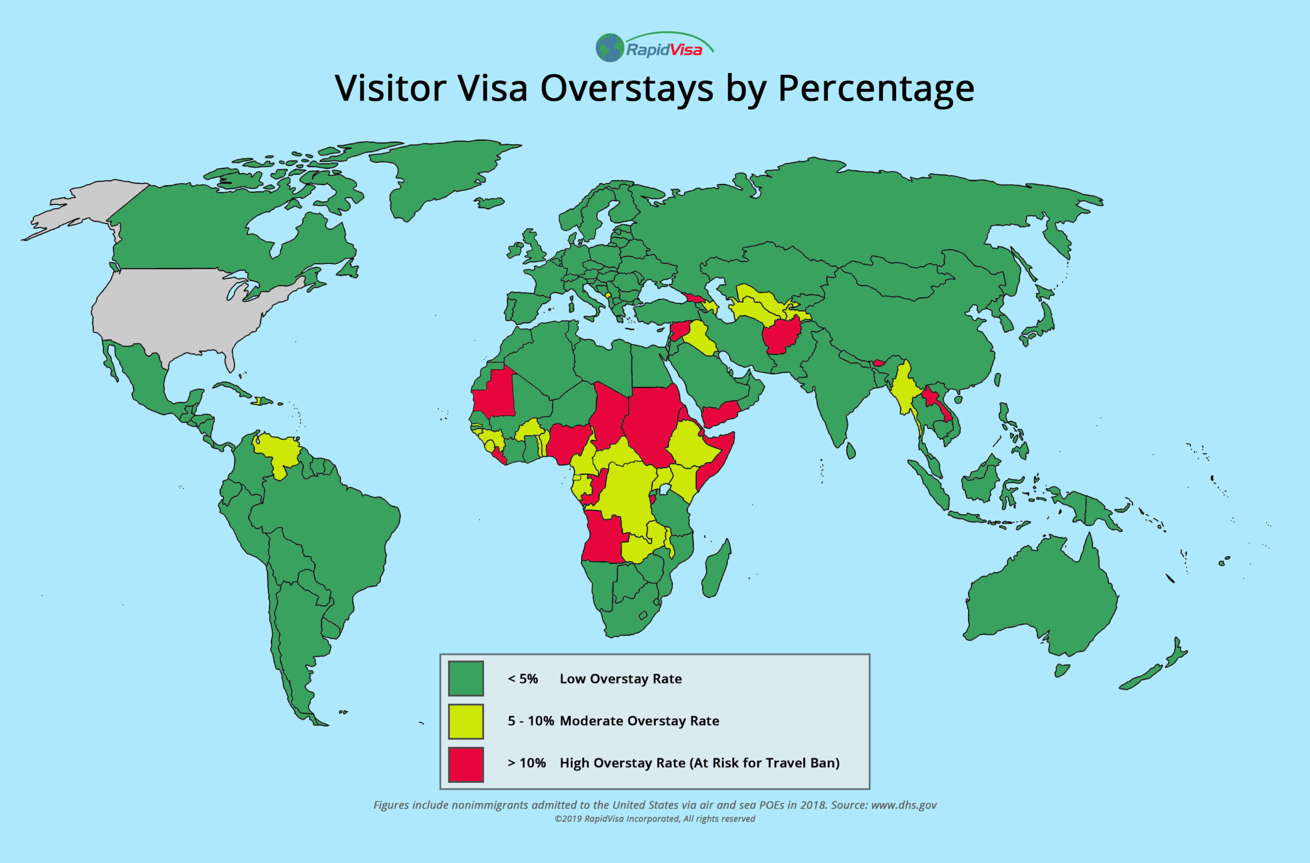Visitor Visa Overstays in the United States by Percentage Map Visitor Visa Overstays in the United States by Percentage Map