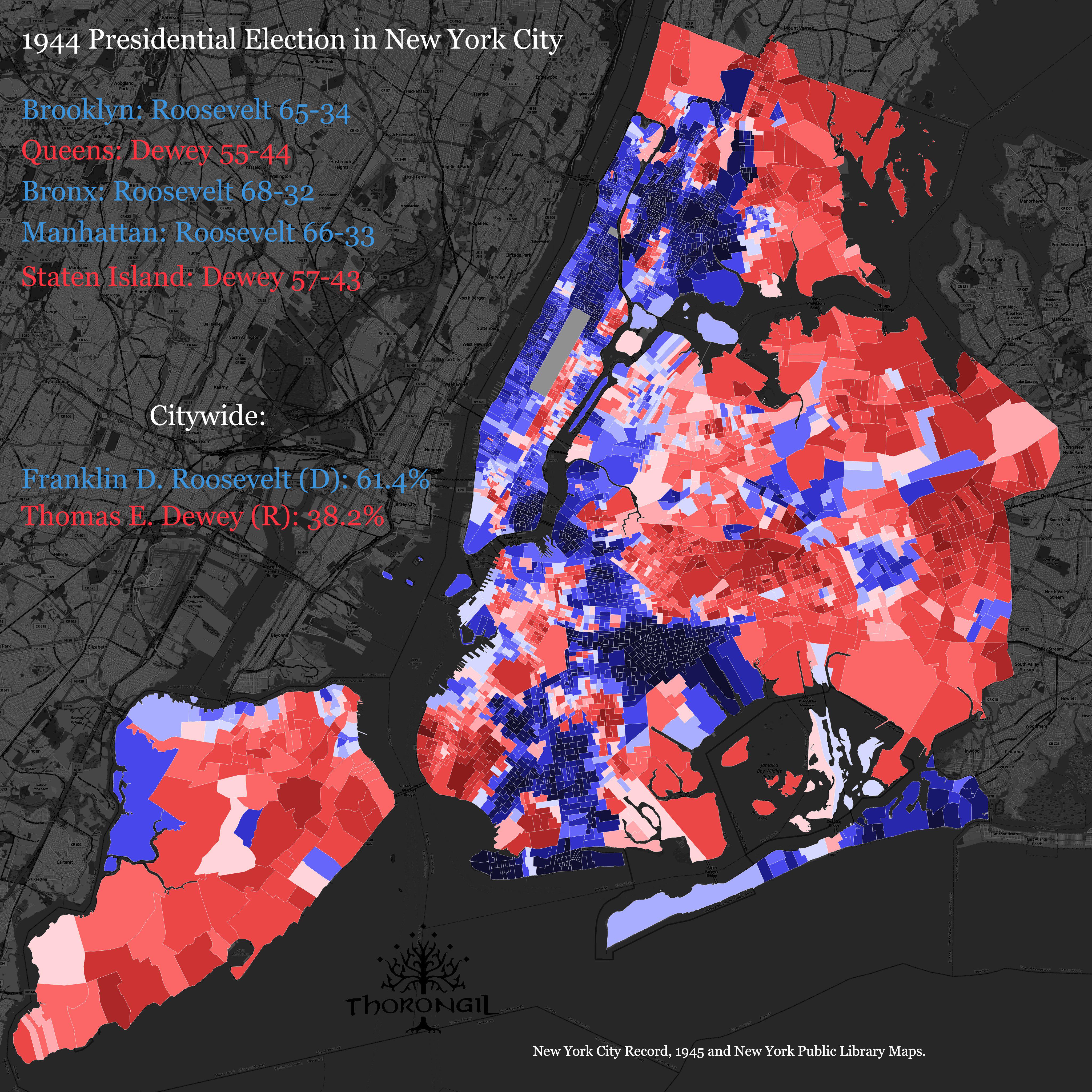 1944 Presidential Election Results Map of NYC 1944 Presidential Election Results Map of NYC