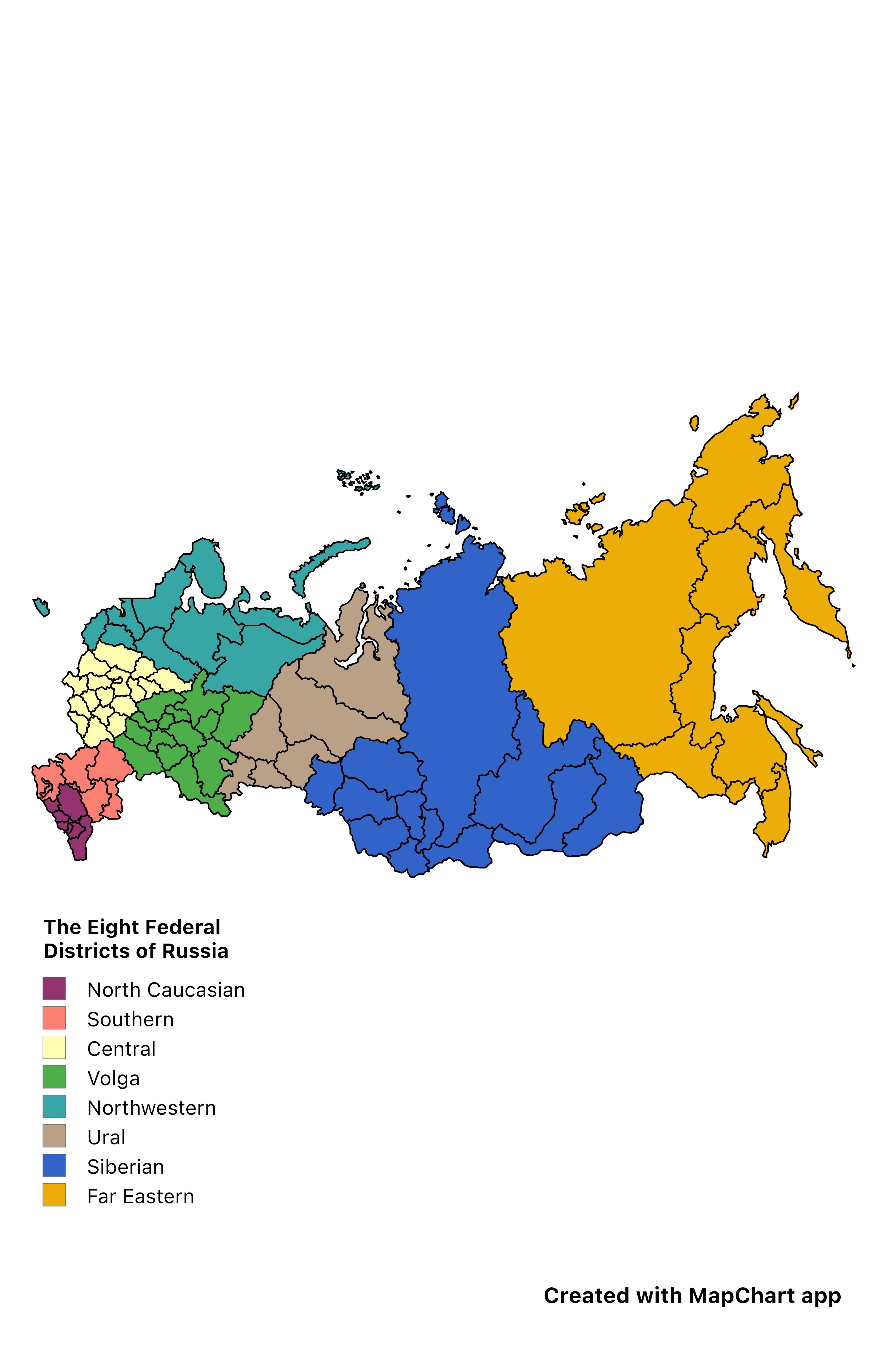 Eight Federal Districts of Russia Map