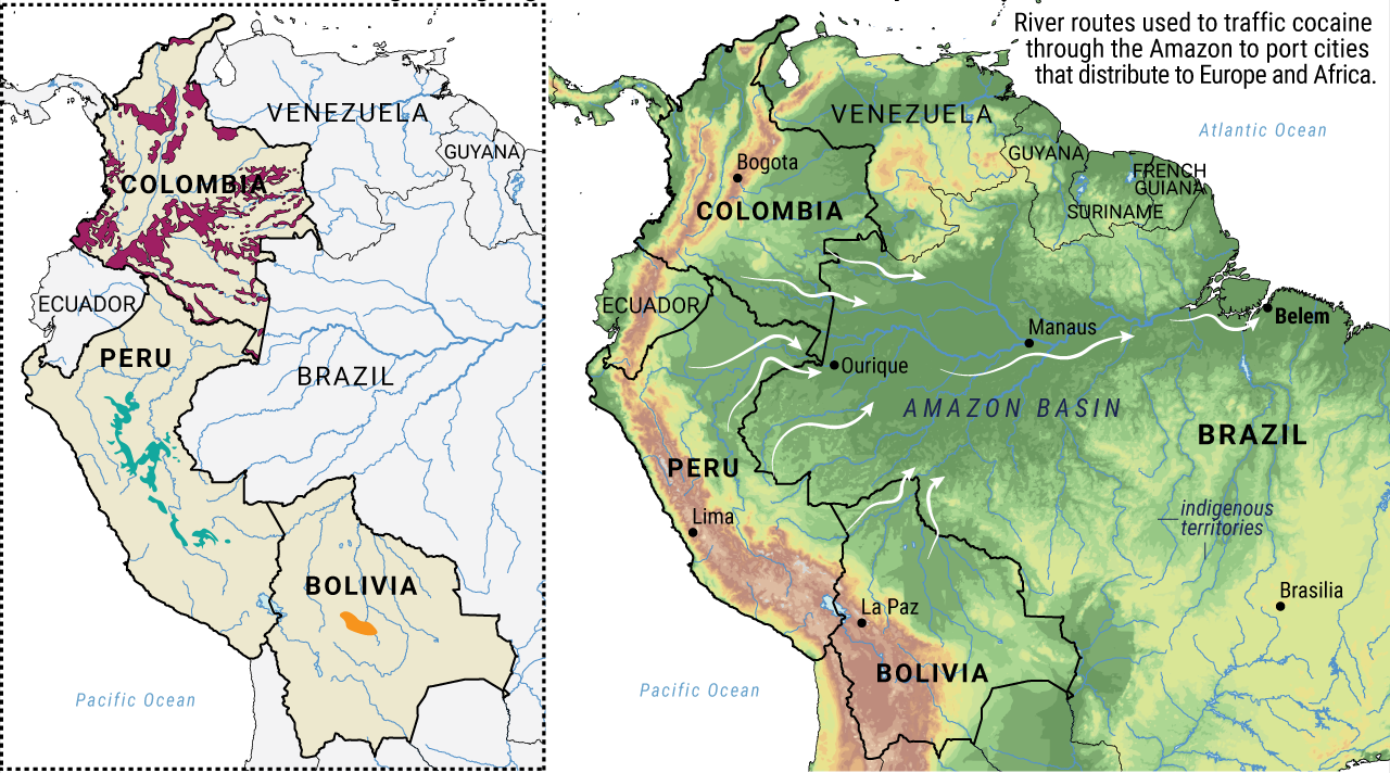 Coca-Growing Regions and River Routes Map Coca-Growing Regions and River Routes Map