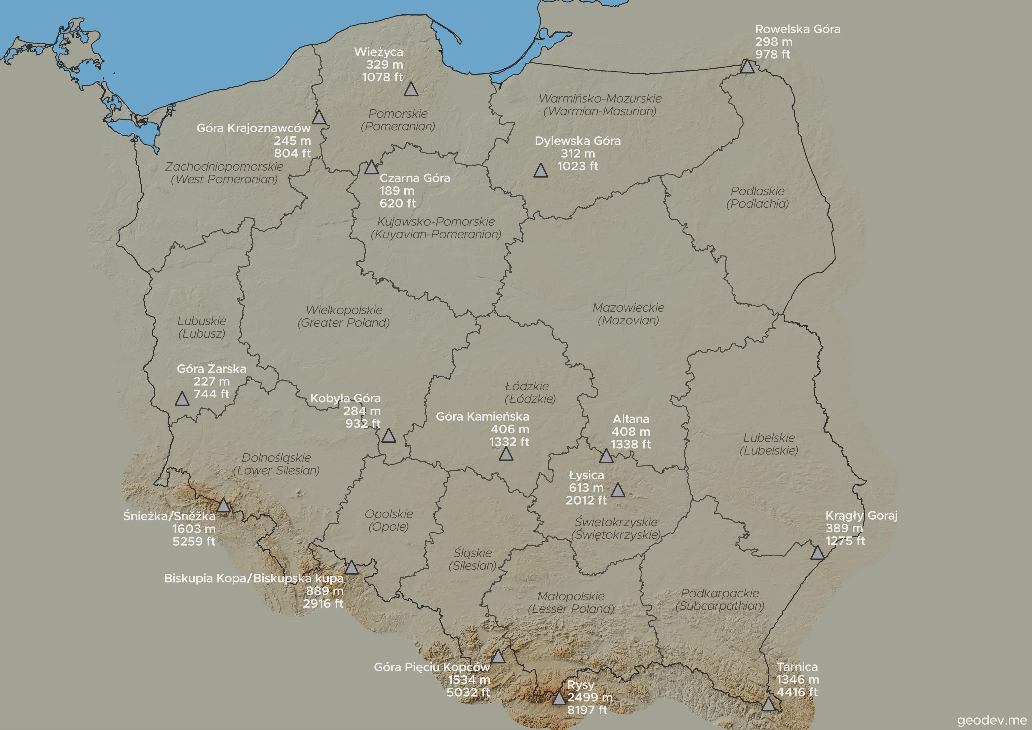 Highest Points in Each Voivodeship Map