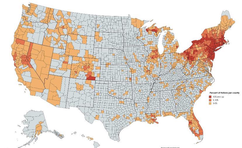 Map of US Counties by Italian Descent Population Map of US Counties by Italian Descent Population