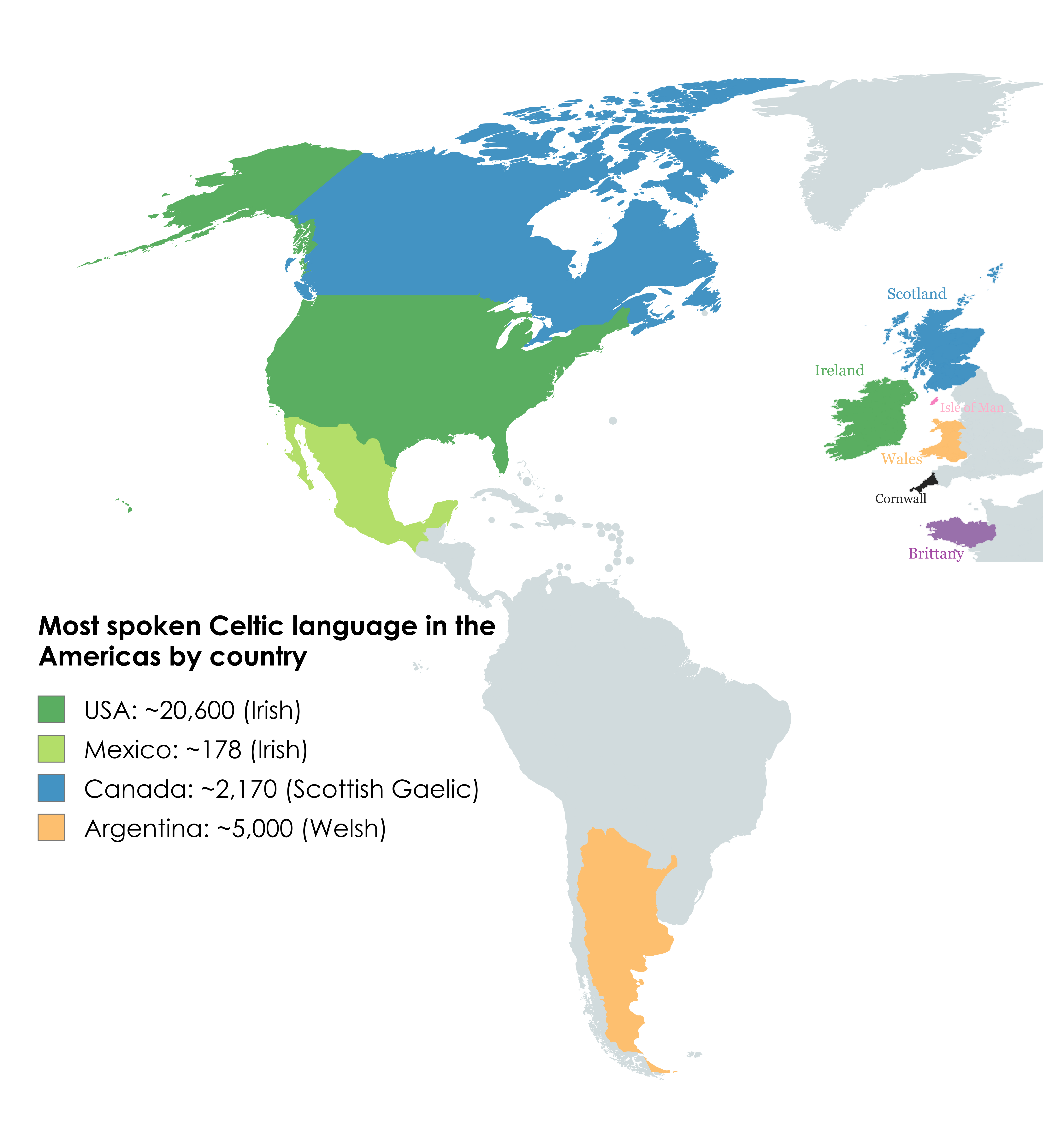 Most Spoken Celtic Language in the Americas Map Most Spoken Celtic Language in the Americas Map