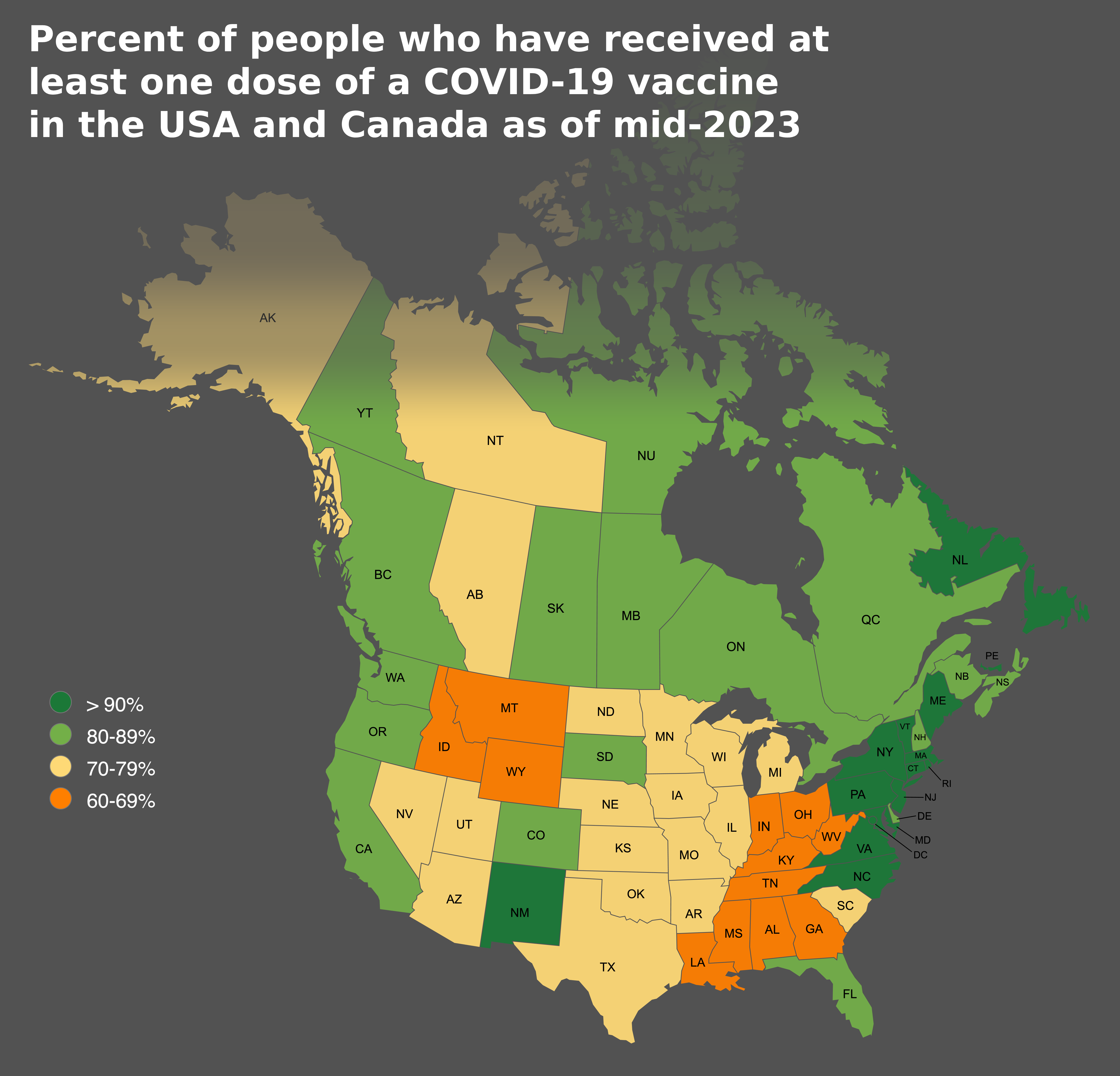 COVID-19 Vaccine Coverage Map USA and Canada COVID-19 Vaccine Coverage Map USA and Canada