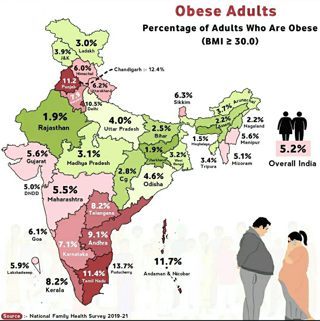 Obese Adults in India Map Obese Adults in India Map