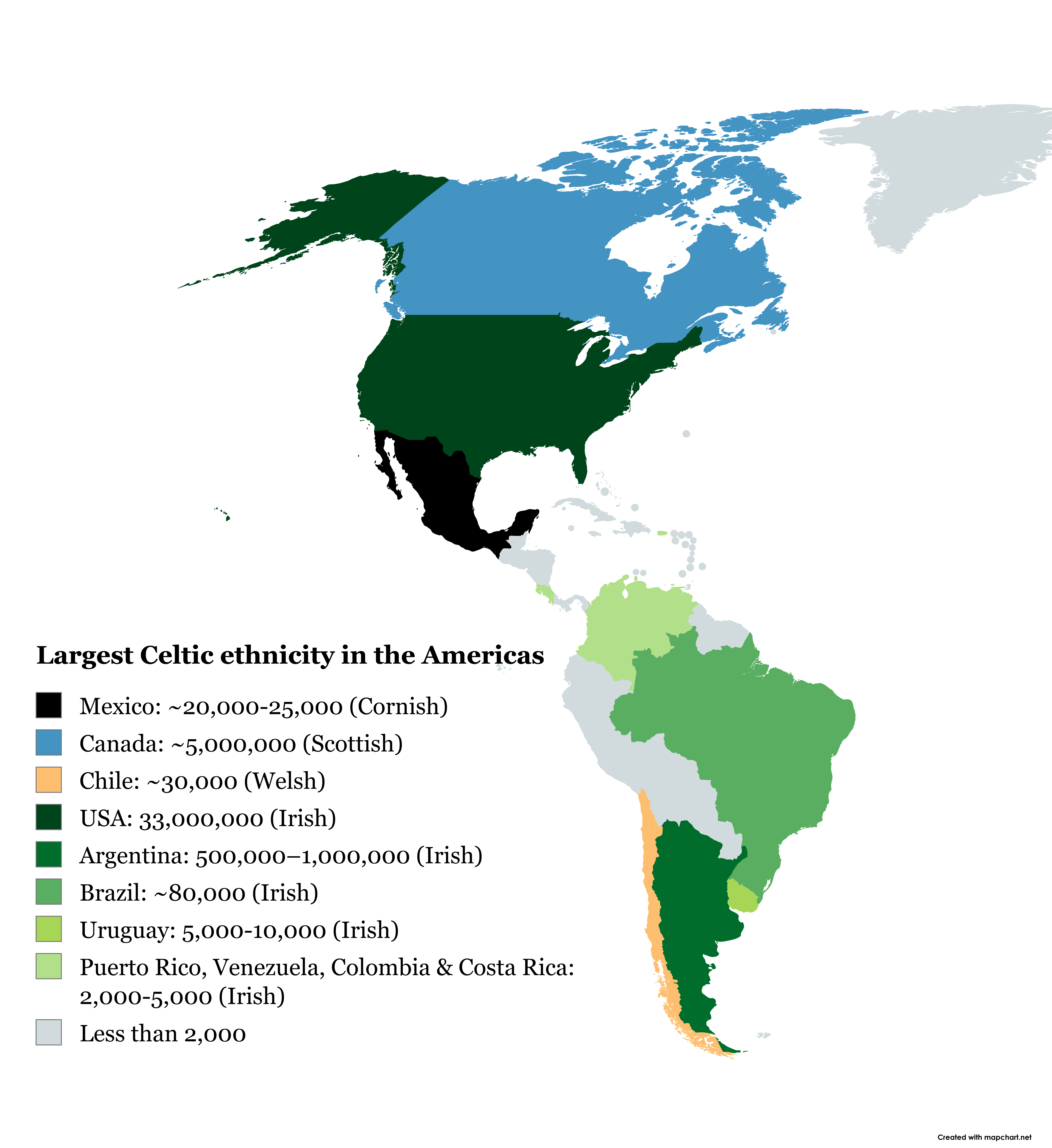 Celtic Ethnicity Distribution Map in the Americas Celtic Ethnicity Distribution Map in the Americas