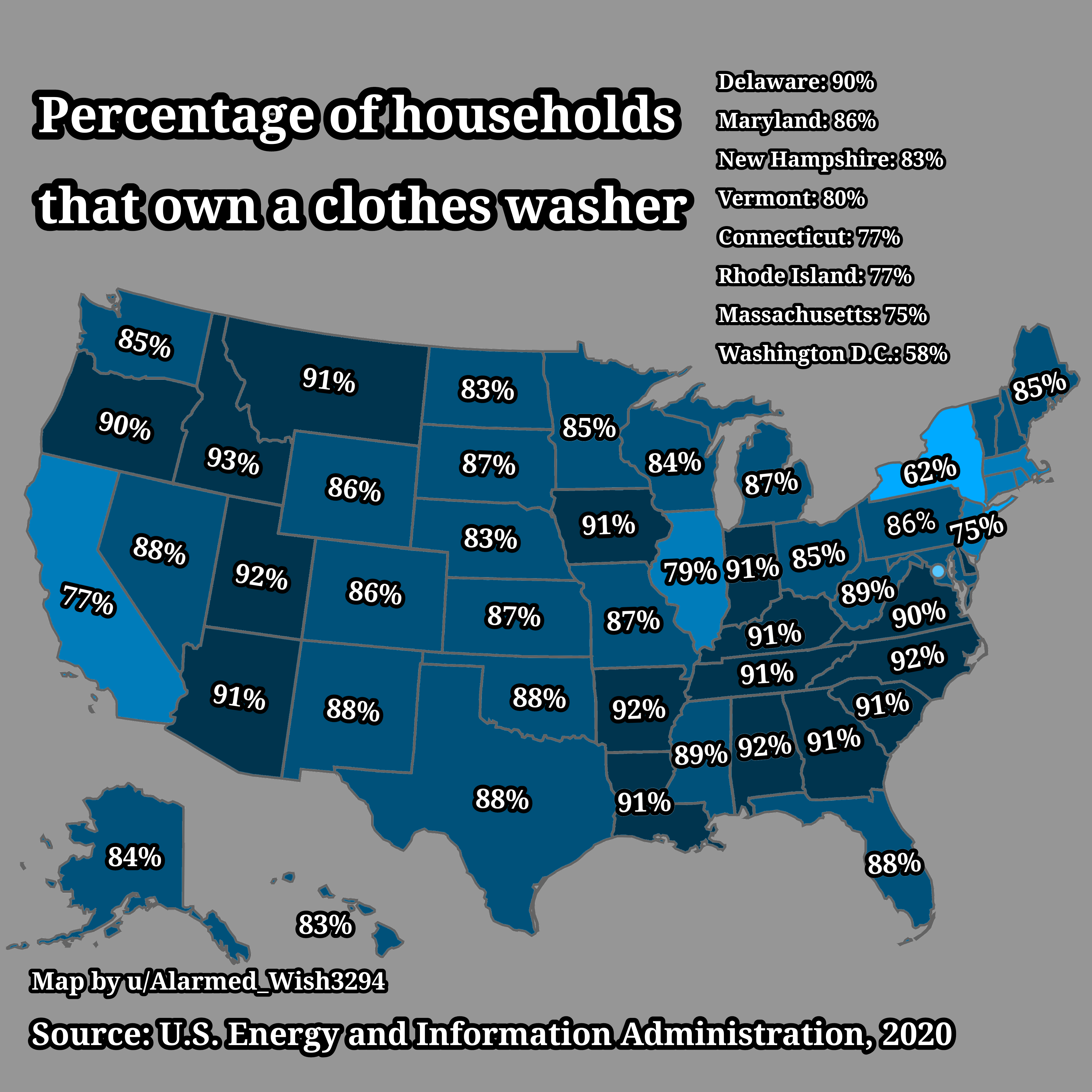 Clothes Washer Ownership Percentage Map in USA Clothes Washer Ownership Percentage Map in USA