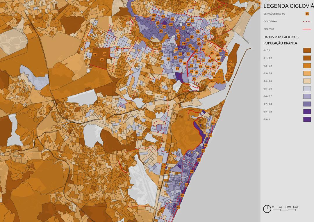 Map of White Population and Bicycle Infrastructure in Recife Map of White Population and Bicycle Infrastructure in Recife