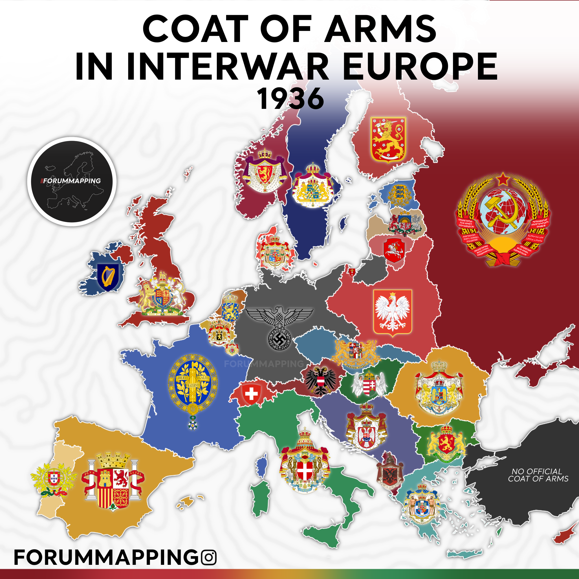 Coat of Arms in Interwar Europe Map Coat of Arms in Interwar Europe Map