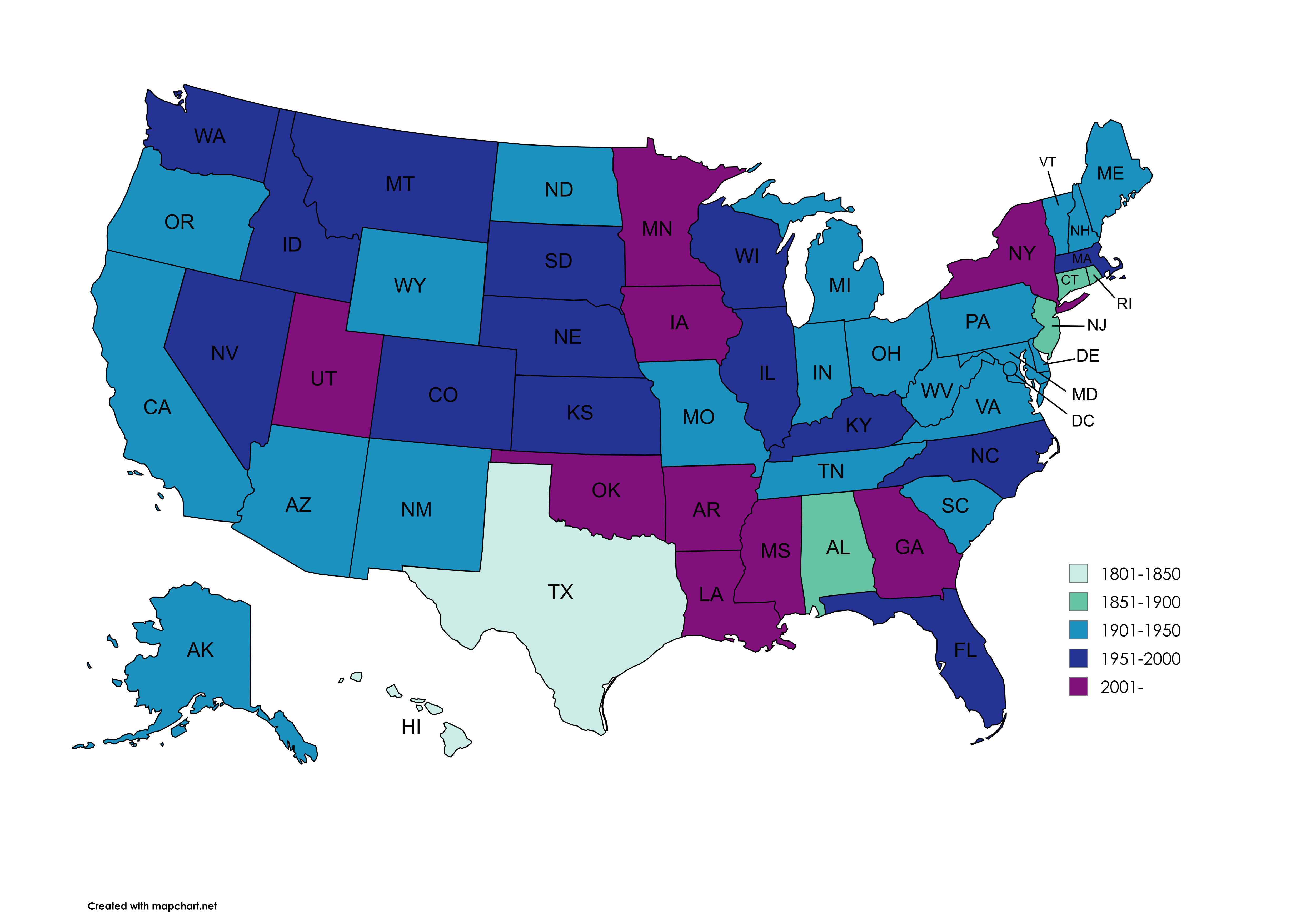 U.S. State Flag Adoption Dates Map