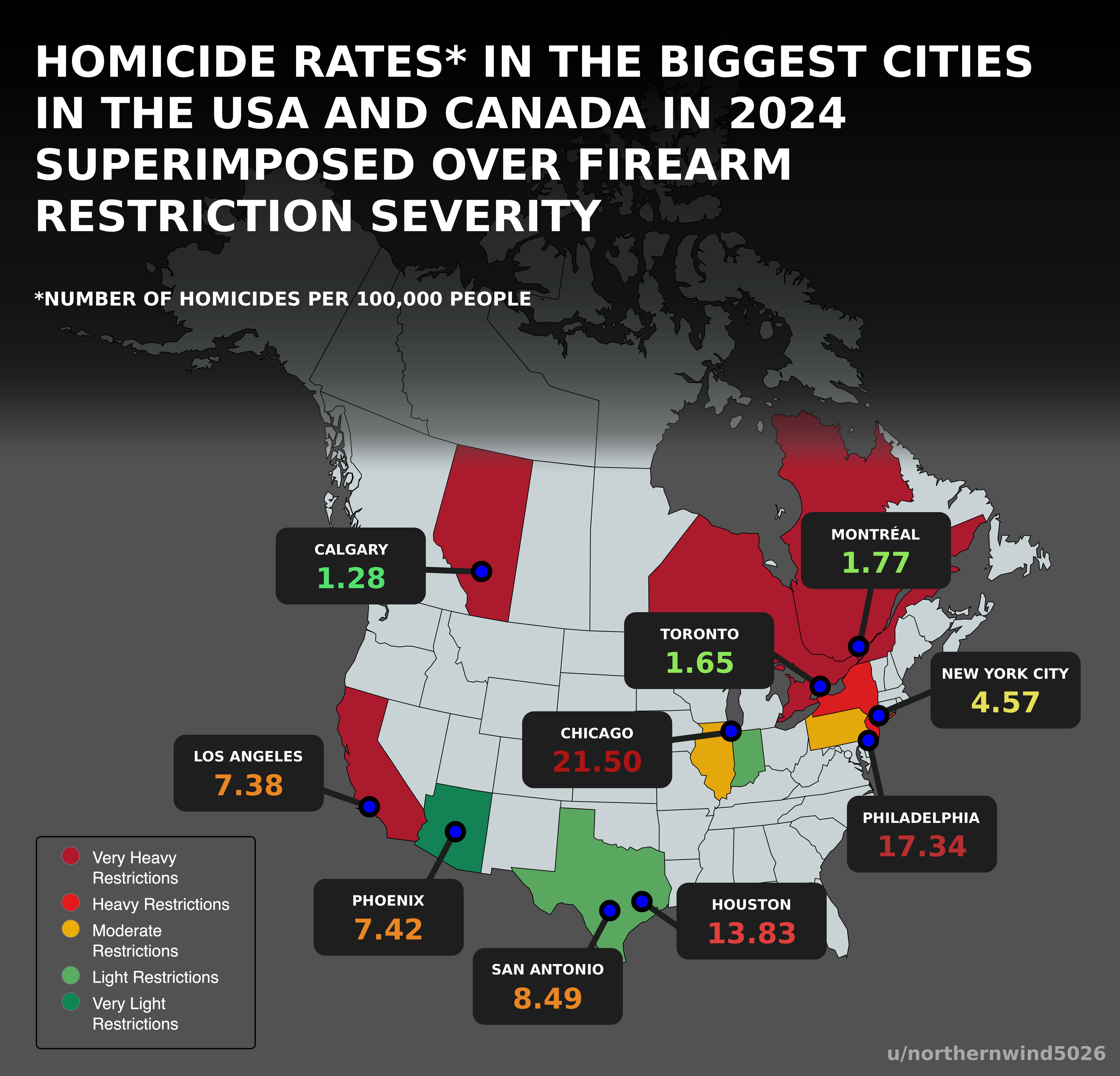 Homicide Rates and Firearm Restrictions Map USA Canada 2024 Homicide Rates and Firearm Restrictions Map USA Canada 2024