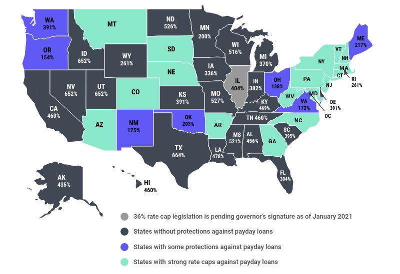Payday Loan Interest Rates by State Map Payday Loan Interest Rates by State Map