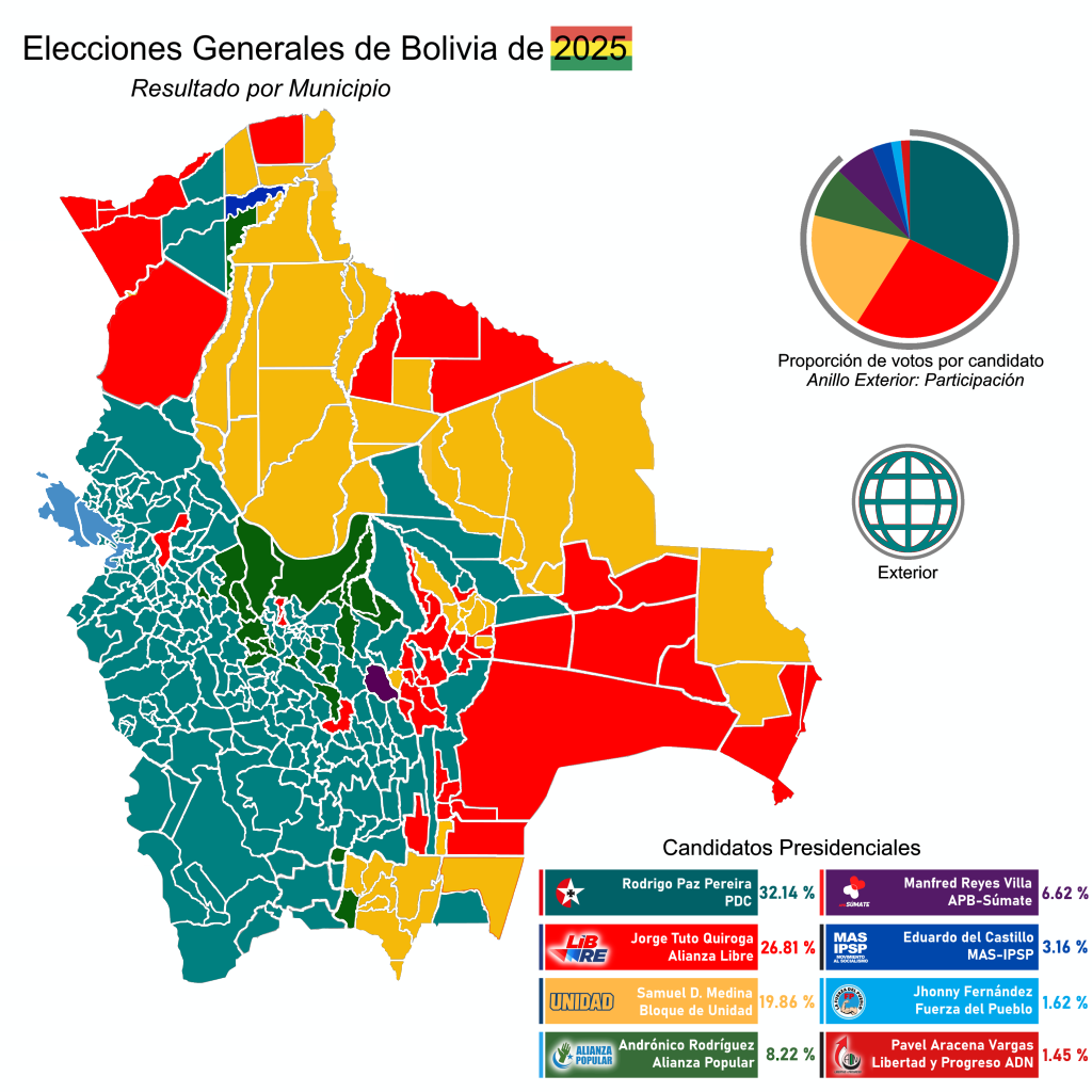 2025 Bolivian General Election Results by Municipality Map 2025 Bolivian General Election Results by Municipality Map