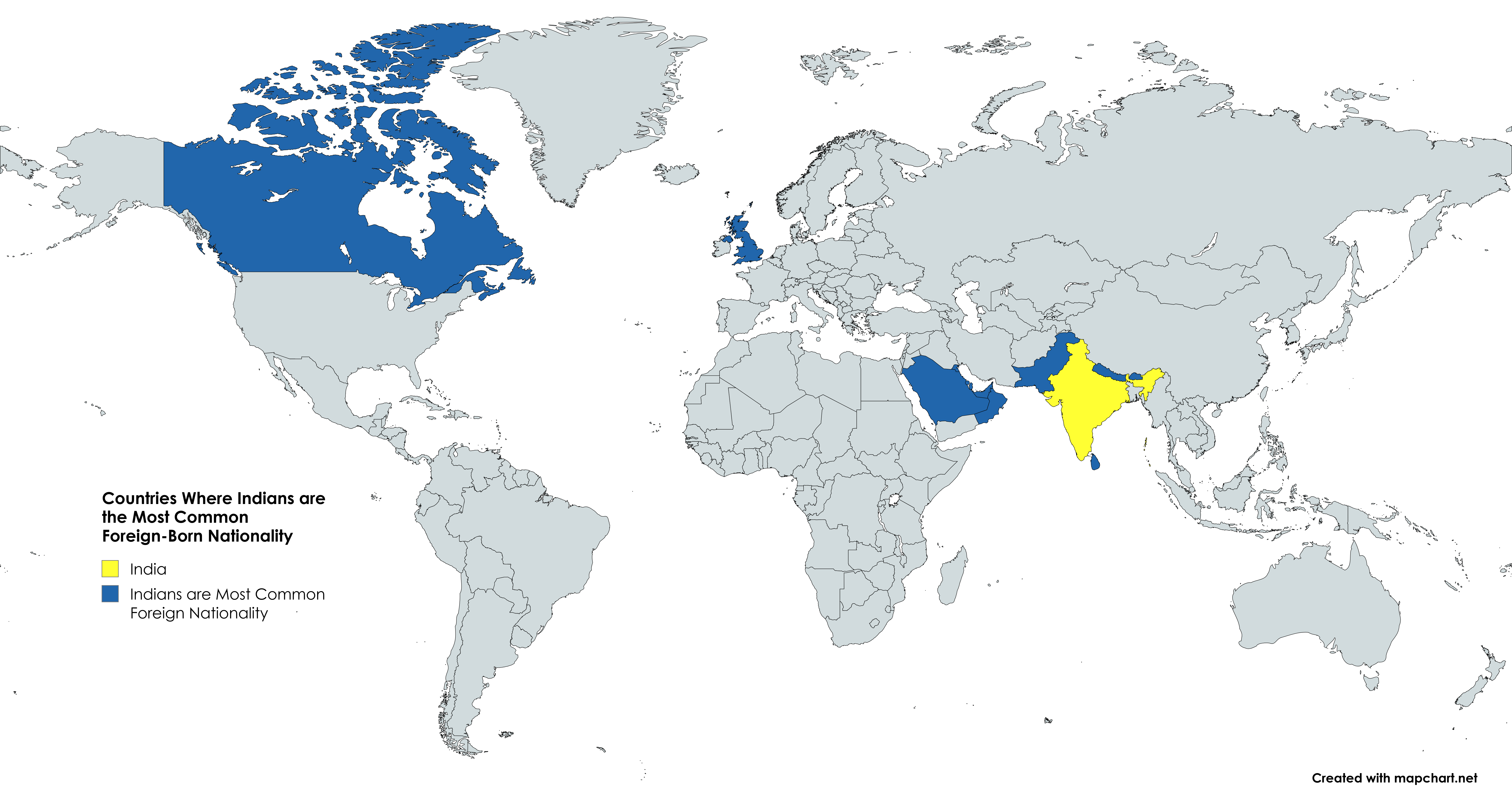 Countries Map Where Indians are the Most Common Foreign-Born Nationality Countries Map Where Indians are the Most Common Foreign-Born Nationality