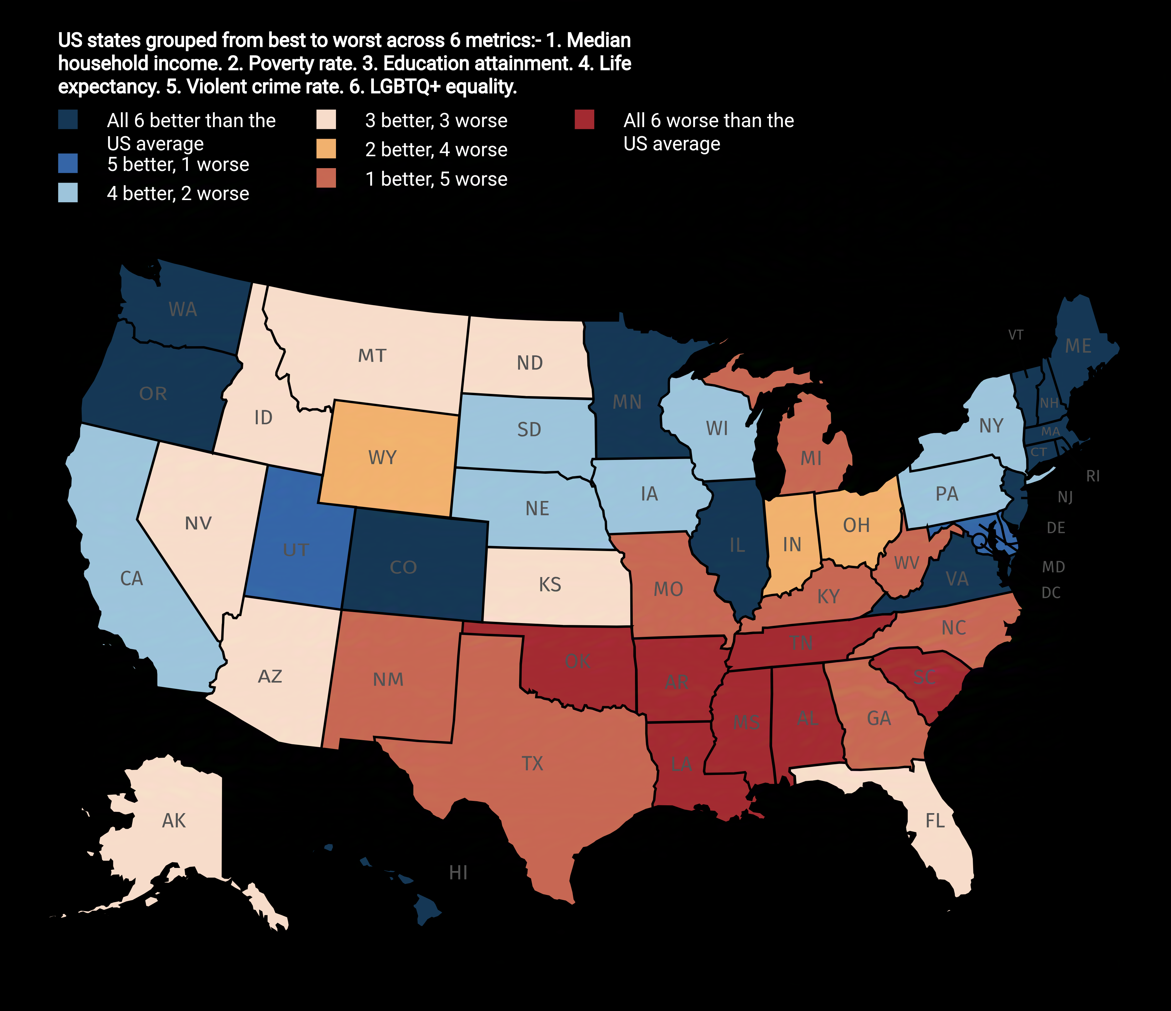US States Ranked from Best to Worst Map US States Ranked from Best to Worst Map