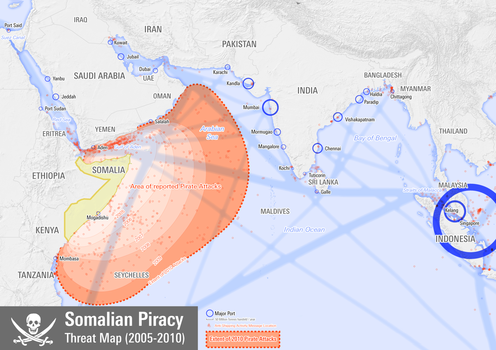 Somalia Piracy Threat Map 2005-2010